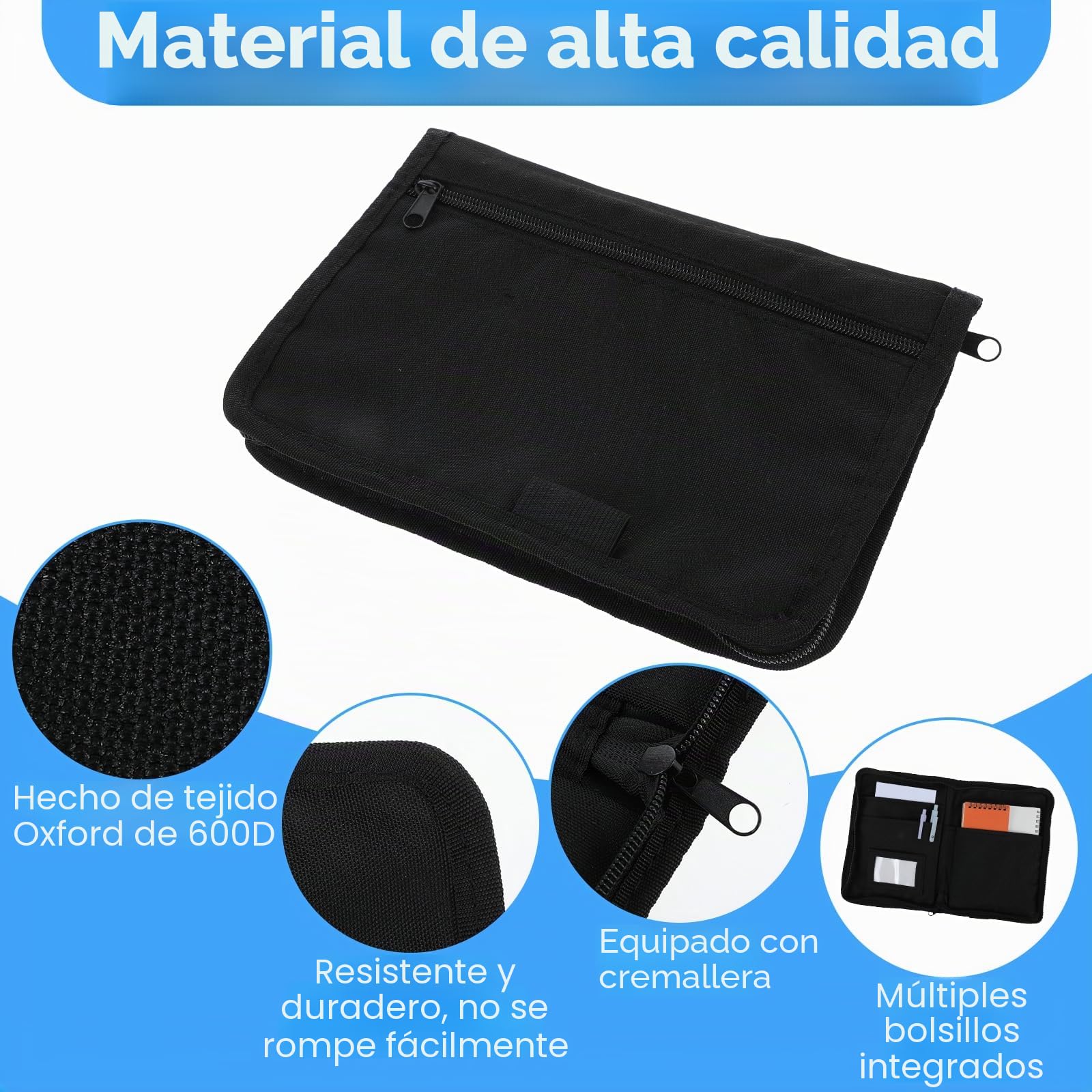 Carpeta para vehículos Carpeta para documentos A5, 24 x 17,5 cm Organizador de guantera para automóvil con múltiples compartimentos, para guardar cheques, facturas, recibos y billetes