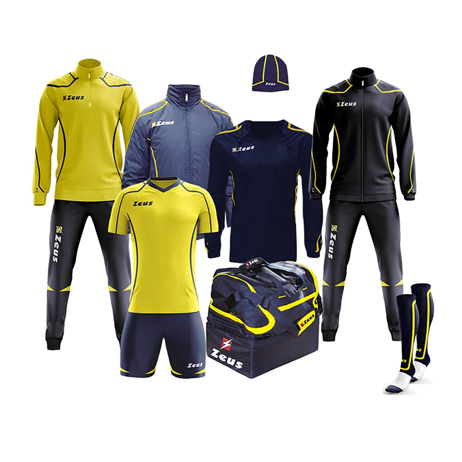 Zeus Marchio Box FAUNO 8 Pezzi - Kit Completo Formato da Tuta Training Tuta Relax Giubbotto Calze ZUCCOTTO Borsone K-Way Kit Calcetto - Home Shop Italia