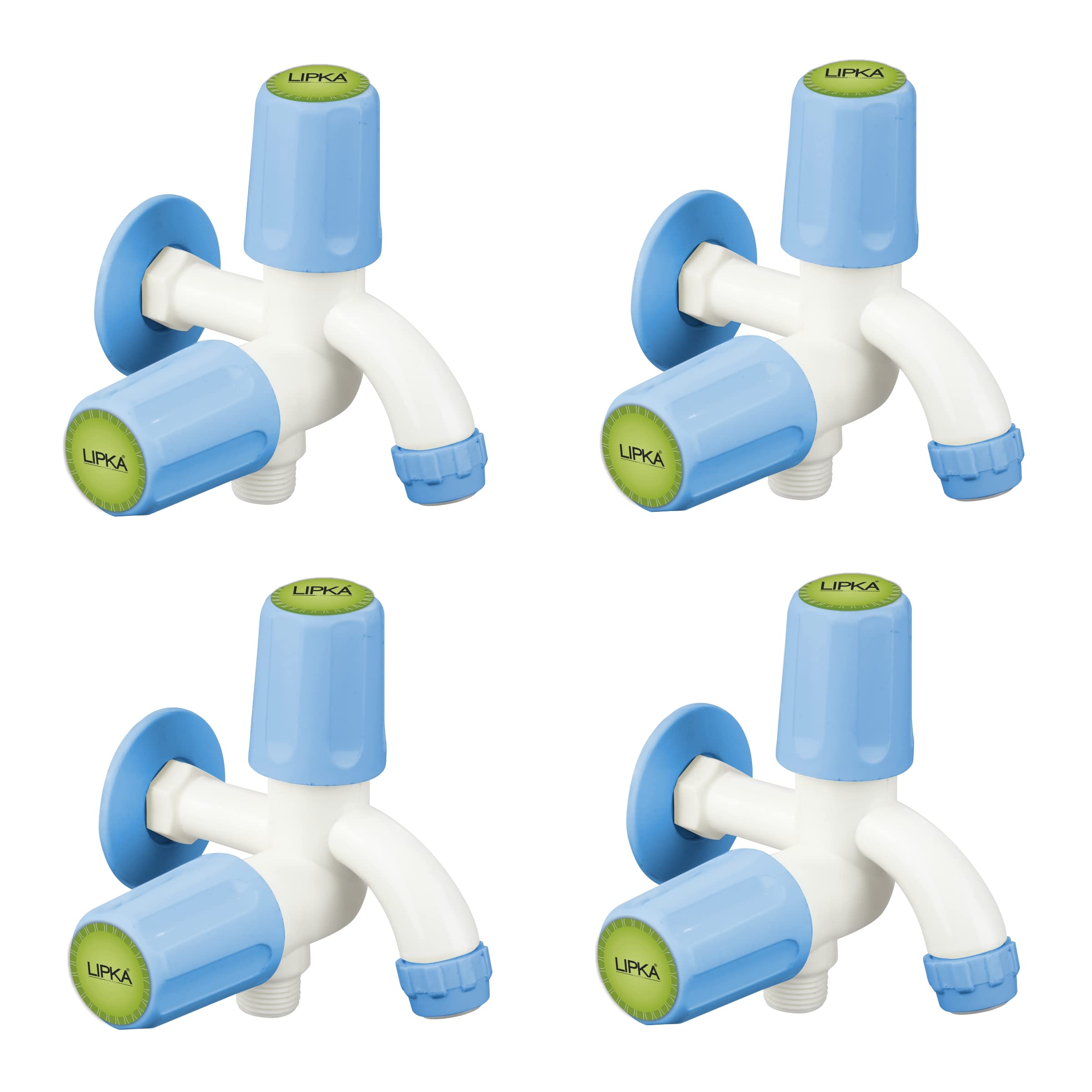 LIPKA Pack of 4 Nobel Bib Cock Two Way Double Handle Faucet/Tap | PTMT Water Tap | White/Blue Color | Plastic | Polished (B0C6FGK7LV) Amazon Price History, Amazon Price Tracker