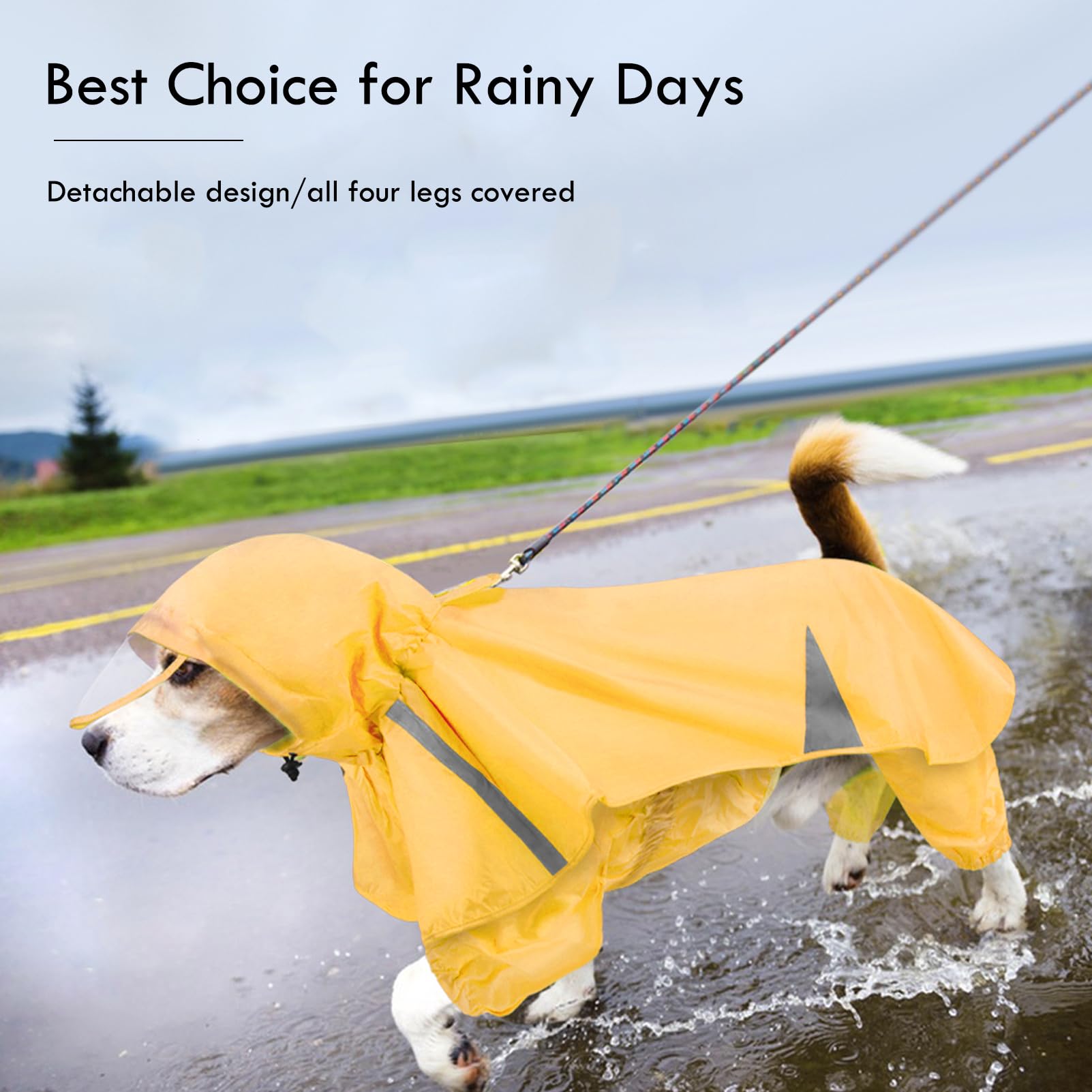 BAMY 2 piezas de impermeable para perros grandes con capucha dividida, poncho y sudadera con capucha impermeable para mascotas, ropa de lluvia ligera y transpirable, traje ajustable para mascotas para