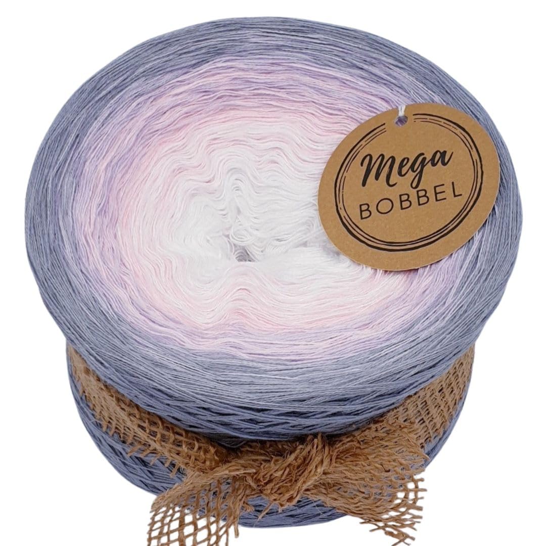 MegaBobbel*Zartes Glück*A98* (Außenfarbe: Stahl) Farbverlaufsgarn - Lace Garn Bobbel Wolle zum Häkeln & Stricken - 50% Baumwolle/50% Polyacryl (4 fädig, 3750m)