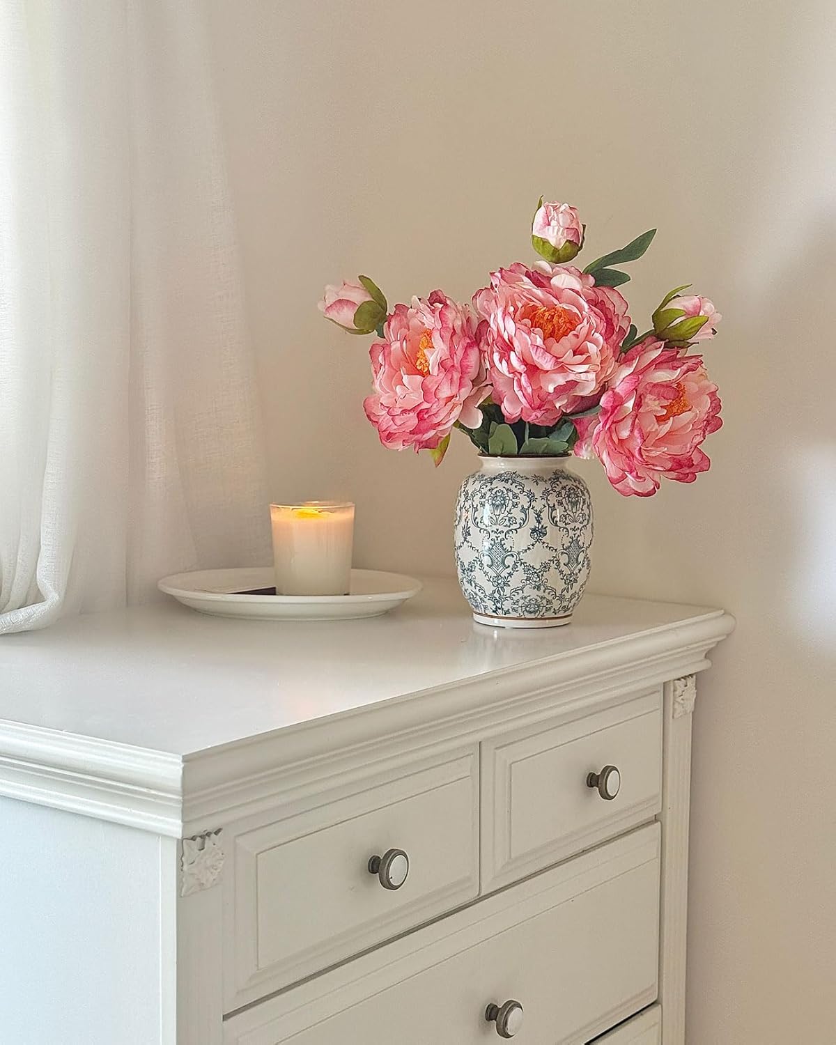 Vintage Chinoiserie Ceramic Vase, Porcelain Decorative Flower Vase for Centerpiece Living Room Table Shelf, Retro Country Decor - Image 2