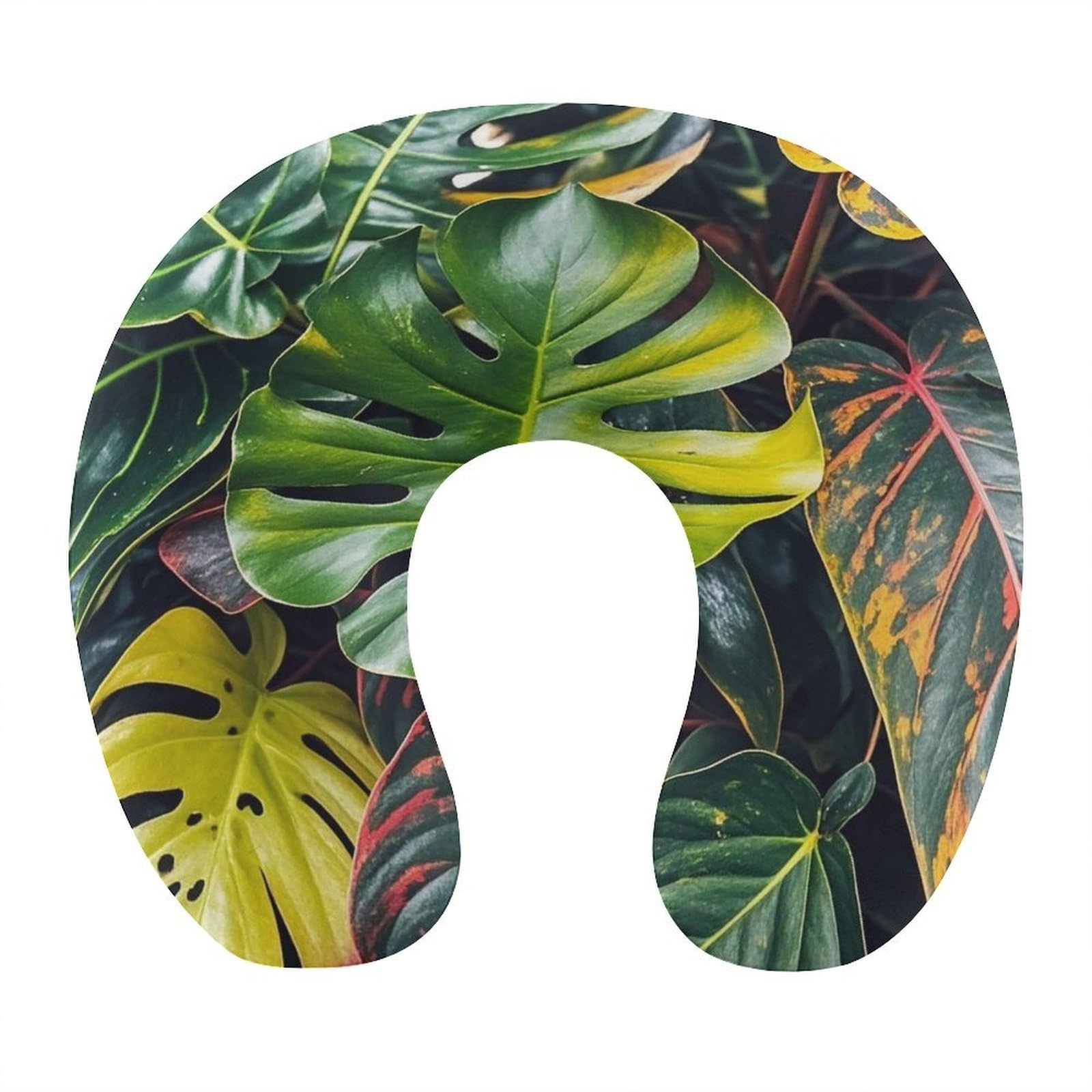 FekiLoot Colorful Tropical Leaves Pattern Travel Pillow Comfortable U Shape Memory Foam Pillows Neck and Head Support Portable Travel Neck Pillow Suitable for Planes Trains Self-Driving Cars