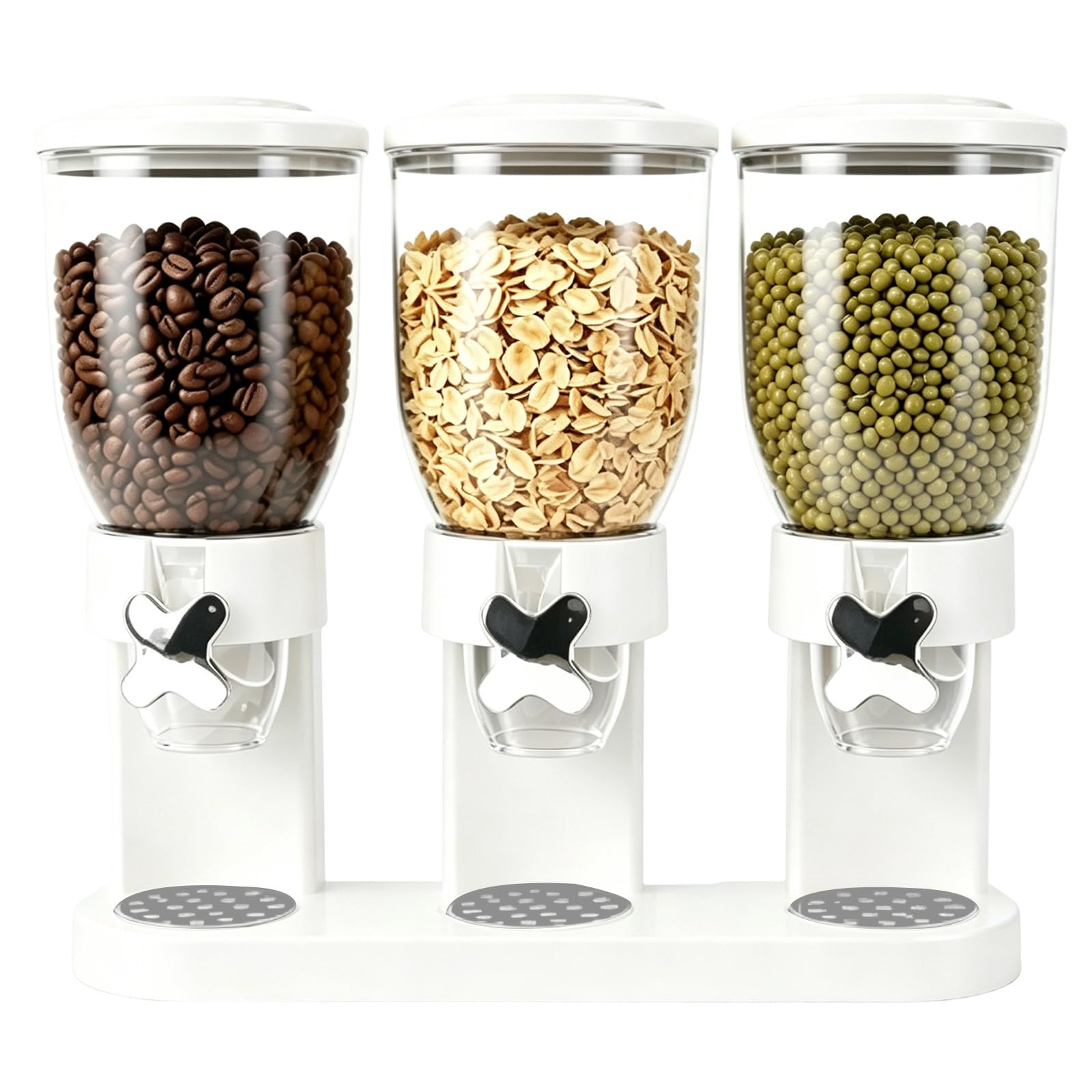 Cereal Dispenser Countertop, 2L Lebensmittelspender, Müslispender Luftdichte Behälter für Müsli, Reis, Körner, Süßigkeiten, Kaffebohnen, 29x35x16cm Cornflakes Spender&süßstoffspender (Weiß Triple)