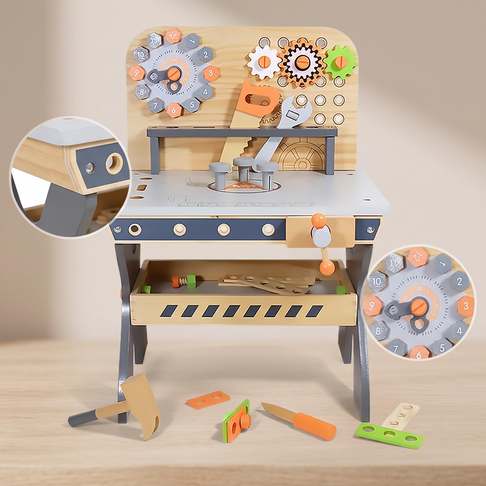Banco da Lavoro in Legno Creativo | STEAM, Sicuro, Banco da Lavoro con Attrezzi, per Cameretta, Bambini,