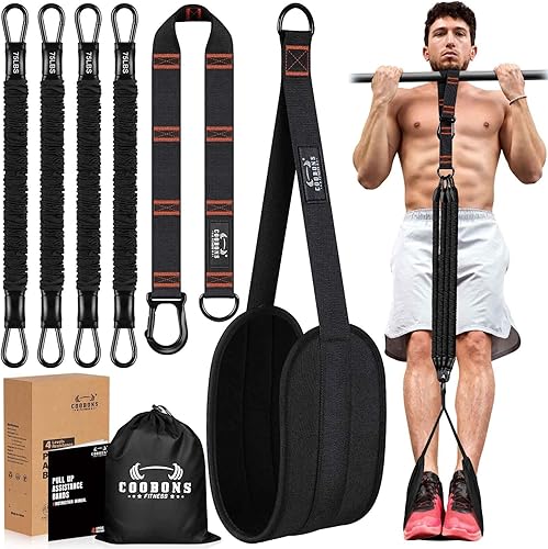 Pull Up Assistance Bands, 300lbs Heavy Duty Resistance Bands for Pull Ups with Adjustable Height, Fabric Feet Rest & Knee Support, Strength Training