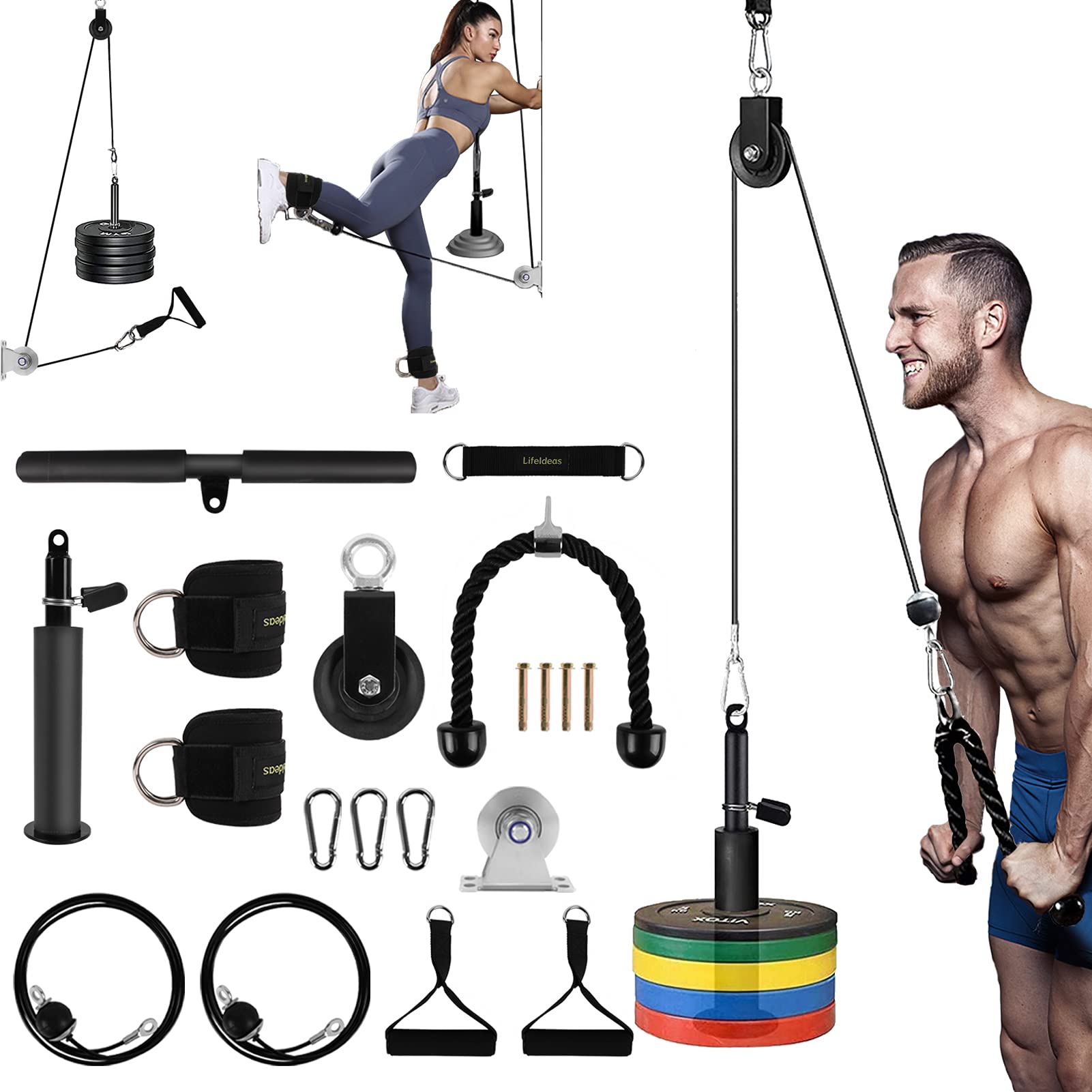 Sistema A Pulegge RENRANRING Per Lat Pull-down E Cavi - Attrezzatura Da Palestra Domestica Con Barra LAT, Corda, Maniglie E Perno Carico 127 Kg