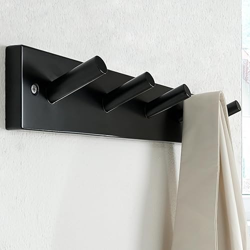 Miniatura 2 de SKOLOO Perchero de madera para colgar en la pared, agujero a agujero de 16 pulgadas, 5 clavijas de bambú para colgar ropa, batas, toallas,