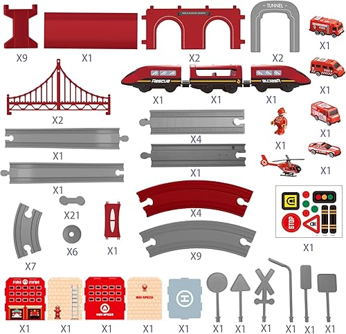 Miniatura 5 de Wdmiya Juego de trenes para niños pequeños, 92 piezas de juguetes de tren para niños de 2 a 8 años, juegos de trenes eléctricos con pistas (conexión