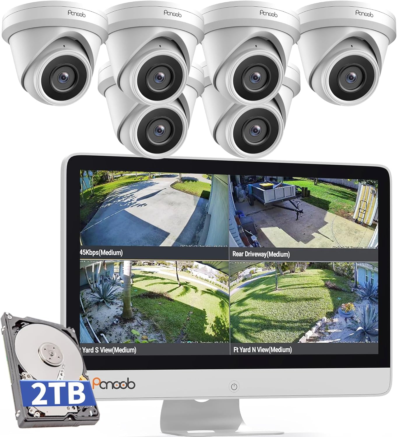 Security Camera System with Monitor, 8CH 8MP NVR with 2TB HDD, 6Pcs IR Dome Wired 5MP PoE IP Camera IP67 Outdoor, Night Vision, Smart AI Human Detection, PD93AM06-5M