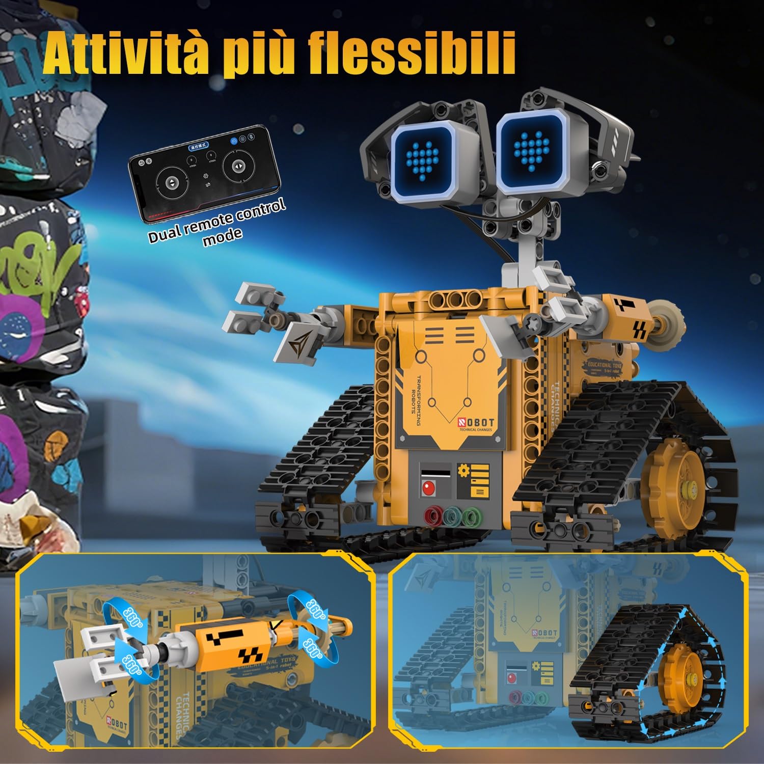 PENGBU RC Robot per bambini, set robot 5 in 1 con telecomando app, robot da parete/tecnica/dinosauro Mech