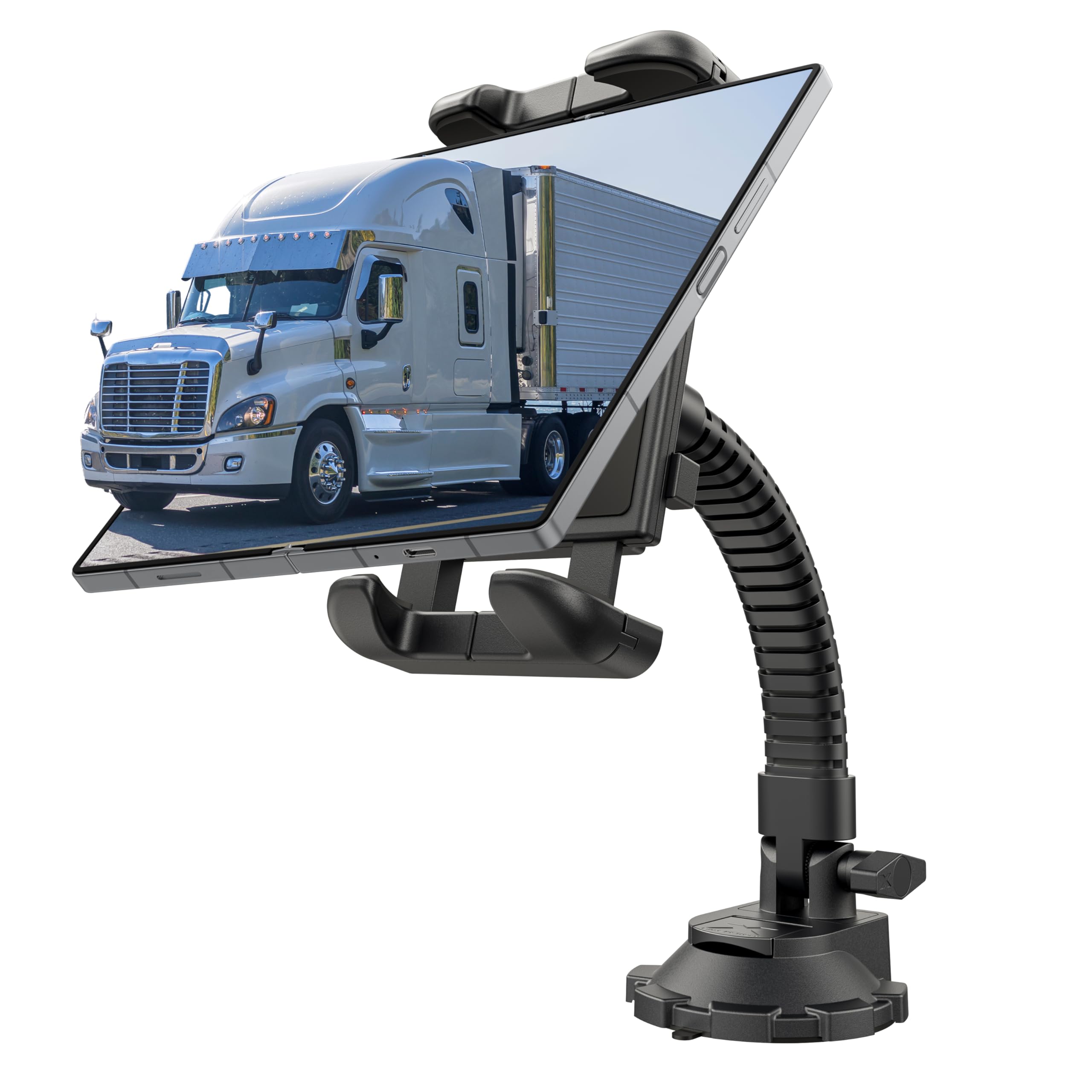 Bracketron TekGrip Tablet Holder for Truck Windshield Dashboard - 360 Adjustable Tablet Car Mount with Gooseneck - Compatible
