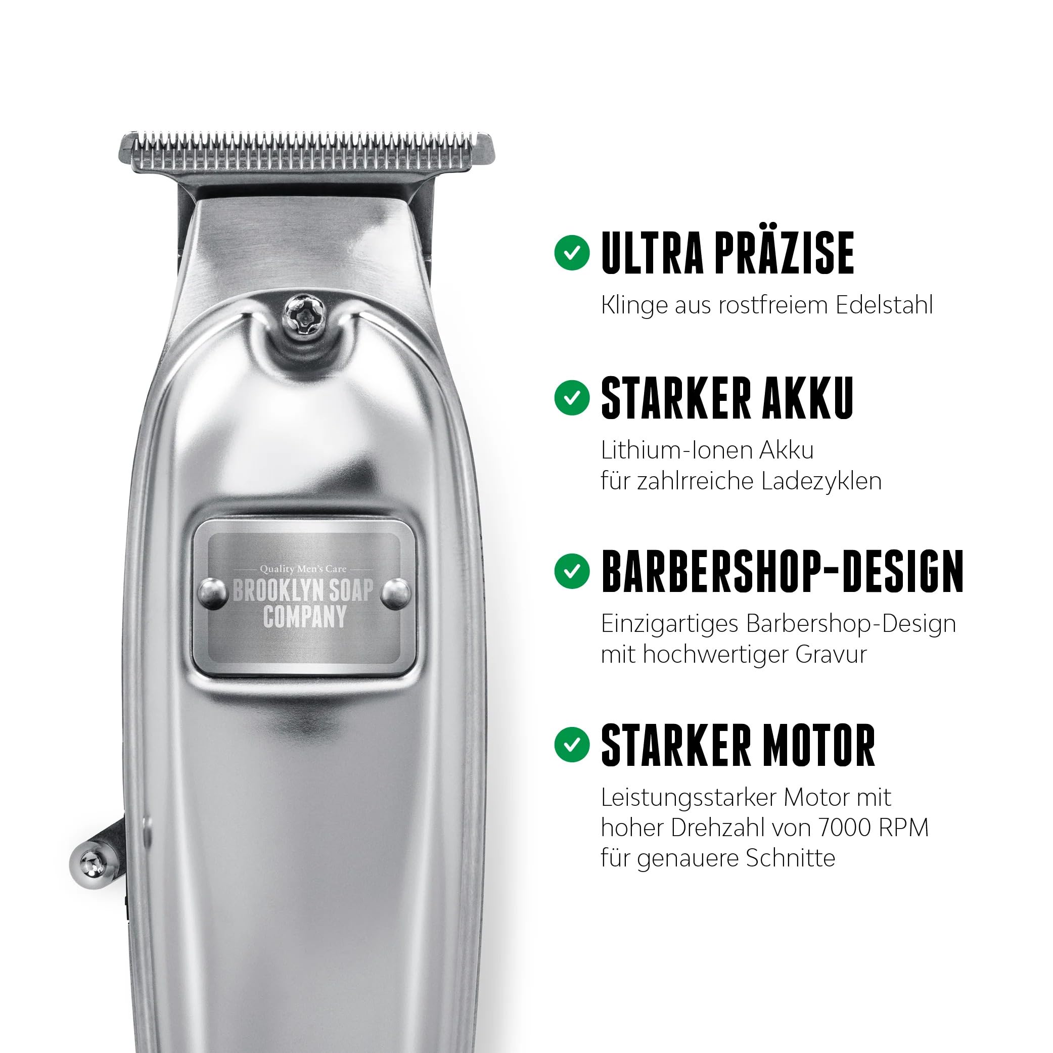 Brooklyn Soap Company - Brooklyn Blade Barttrimmer USB-C - Profi Bartschneider für Herren - Edelstahl Trimmer mit 5 Aufsätzen - Elektrischer Bart Rasierer für kurze bis mittellange Bärte