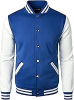 HOODCREW Men's Varsity Baseball Letterman Jacket - Cotton Poly Blend, Slim Fit, Classic Style for Casual & School Wear