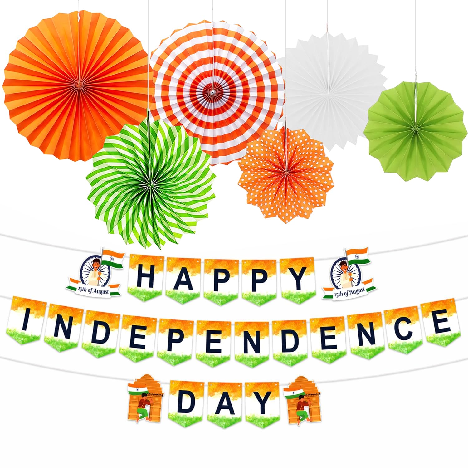 Rozi Decoration Independence Day Paper Fan Decorations Items Set of 7 Pcs for 15 August Decorations Items, Hanging Decoration Items for Independence Day Décor, Happy Independence Day Decor