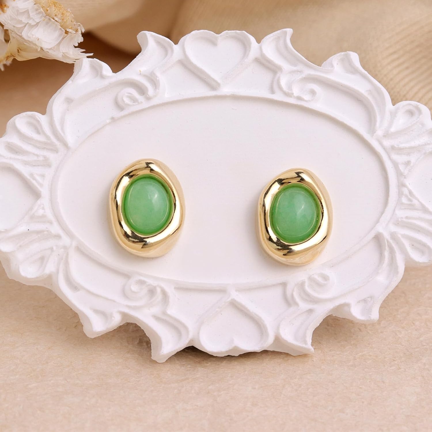 Jean Beau Chunky Gold Stone Stud Earrings for Women, Trendy Natural Gemstone Hypoallergenic Earing Valentine Jewelry Gift - Image 4