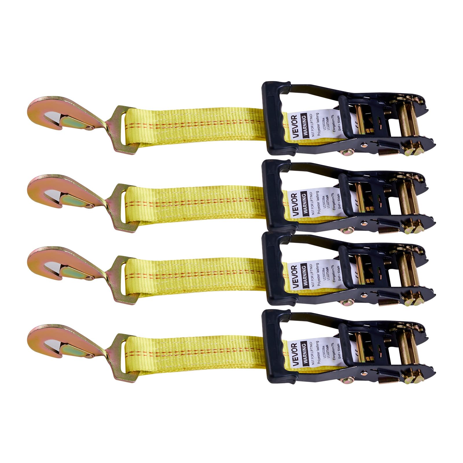 VEVOR Cinghie di Fissaggio per Pneumatici di Rimorchio 50,8 x 2438,4 mm con Gancio a Molla e Resistenza alla Trazione di 4540 kg e Capacità di Carico di 1512 kg, per SUV, Rimorchi, Giallo