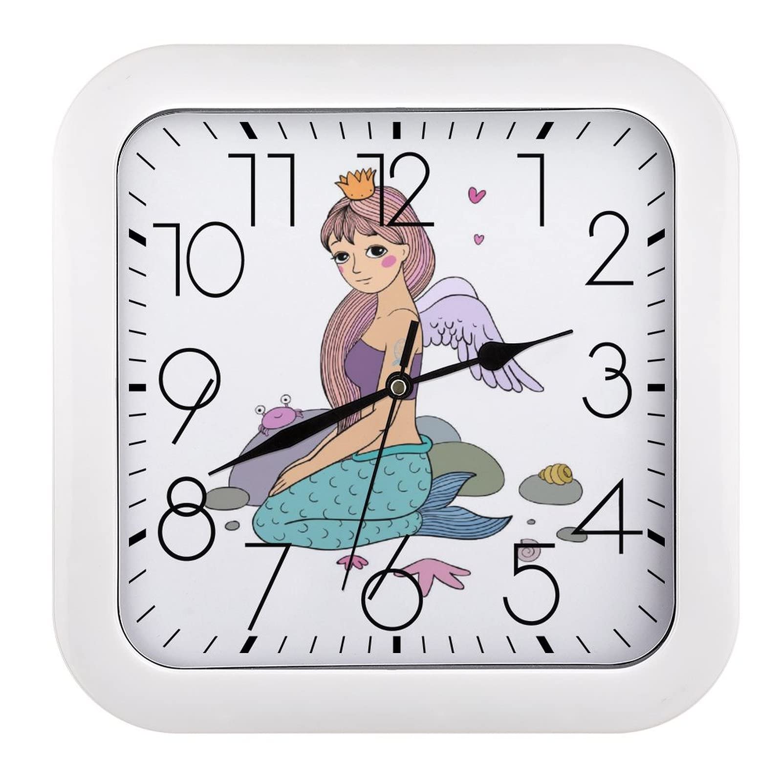 Pendule murale silencieuse sirène ange design moderne carré 26cm pour intérieur