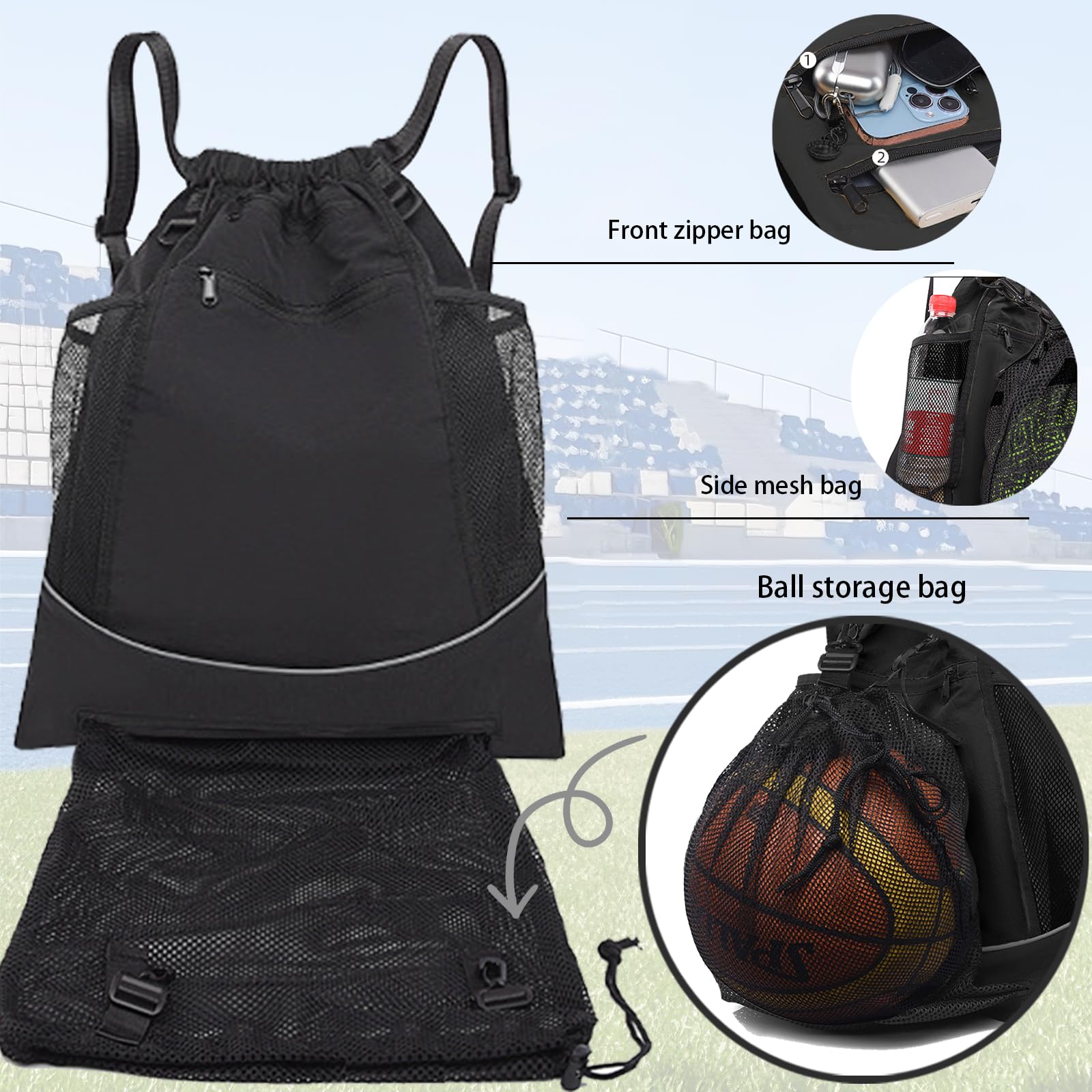 Mochila Deporte Niño, Mochila Deportiva Con Cordón Para Baloncesto, Mochilas De Fútbol Red Portátil De Pelota, para Pelotas Baloncesto, Fútbol, Voleibol