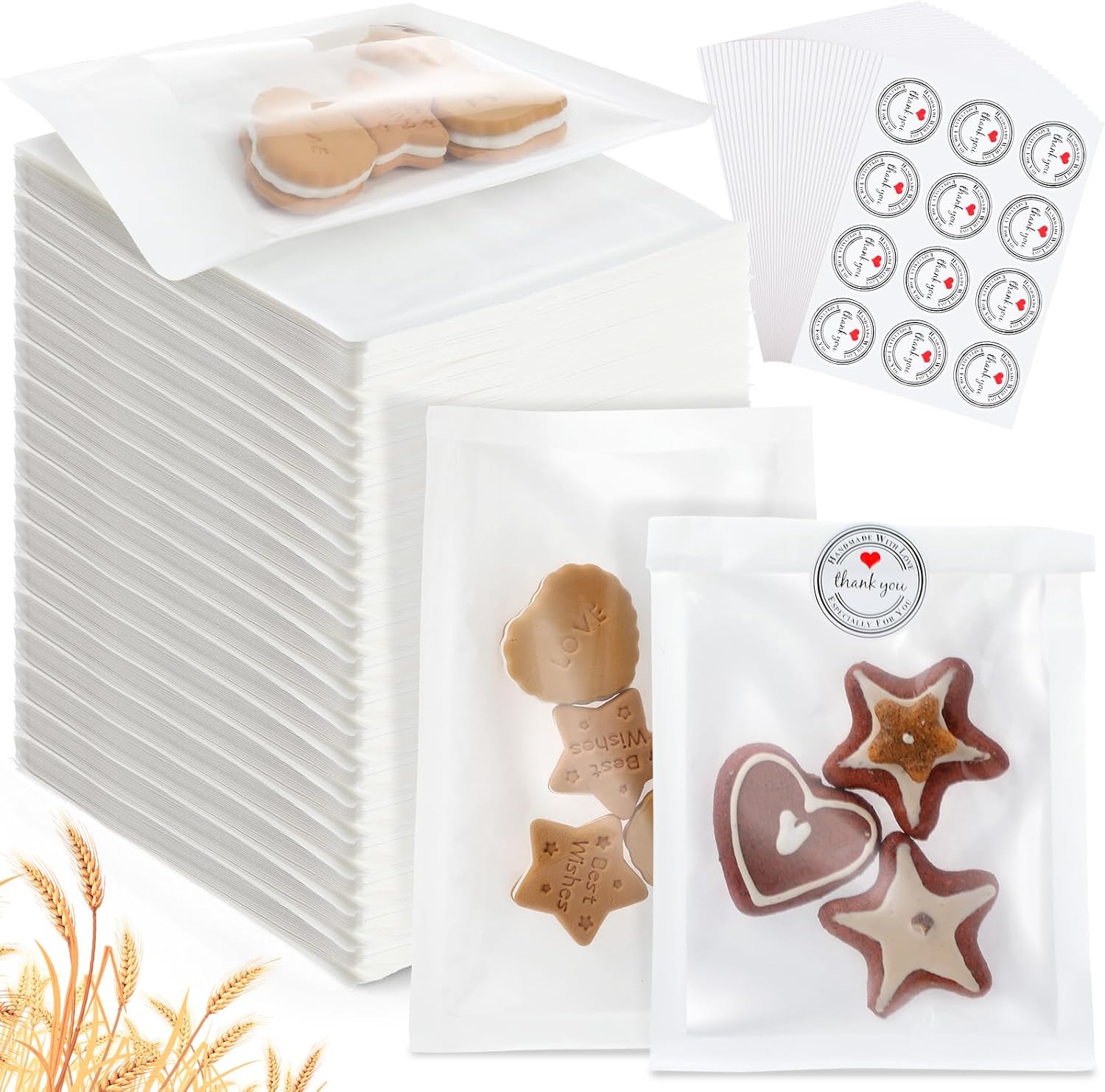 Fullhawl 180 Pcs White Heat Sealable Bakery Cookie Bags with Window