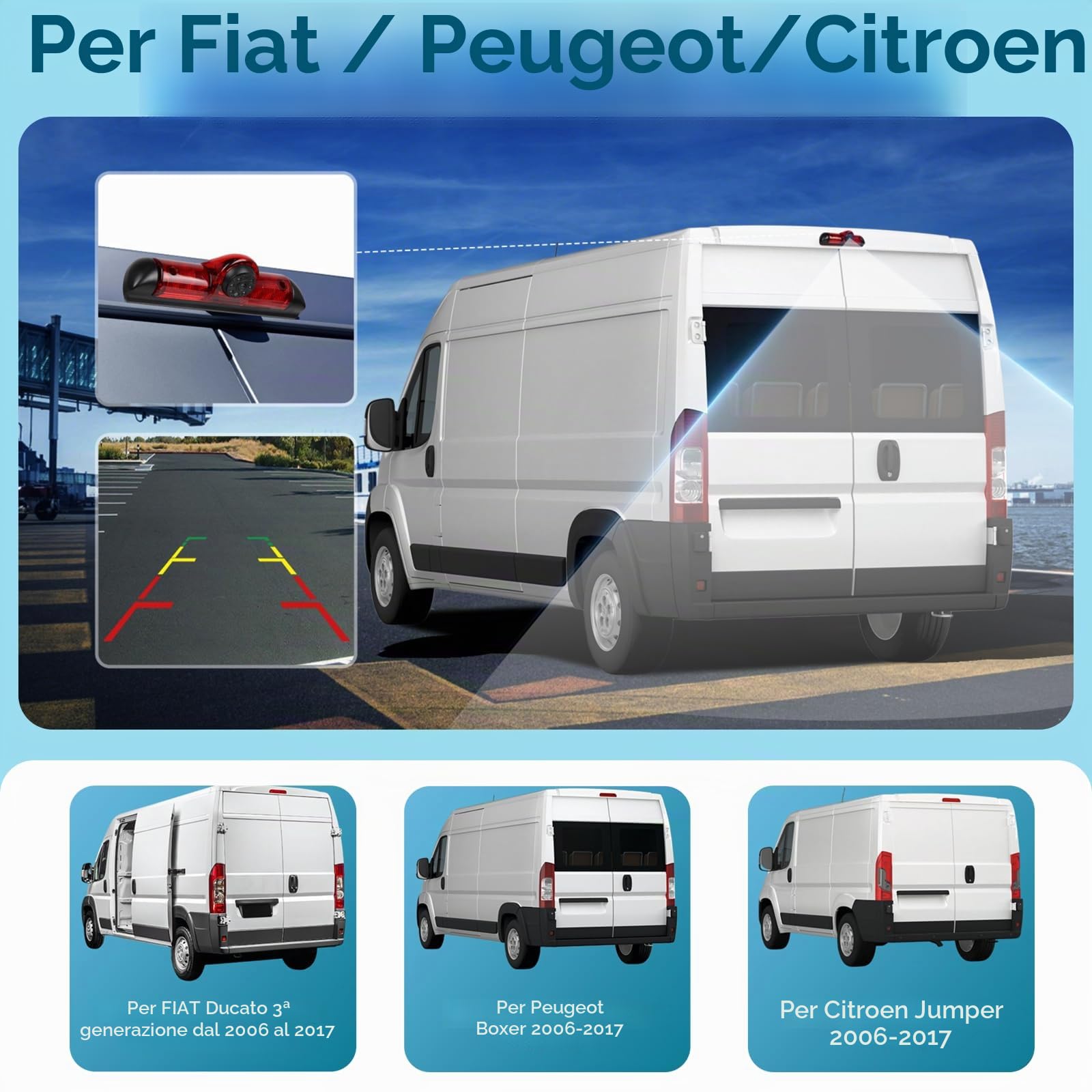 Telecamera posteriore per auto con visione notturna e luce di stop
