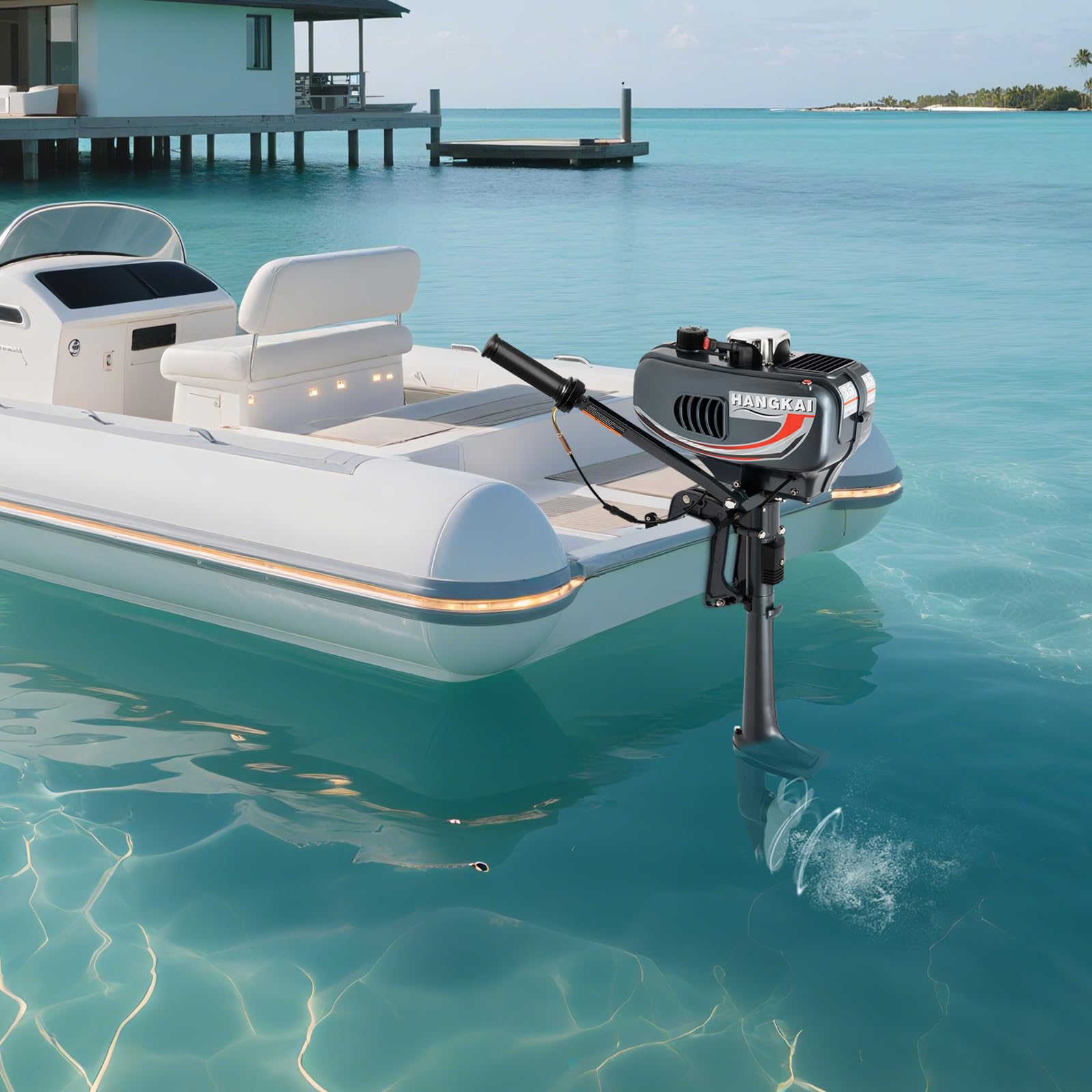 3.5PS Aussenborder Benzinmotor Bootsmotor 2 Takt Bootsmotor Wasserkühlung CDI Manueller Start Außenbordmotor für Fischerboote, Yachten oder Kajaks