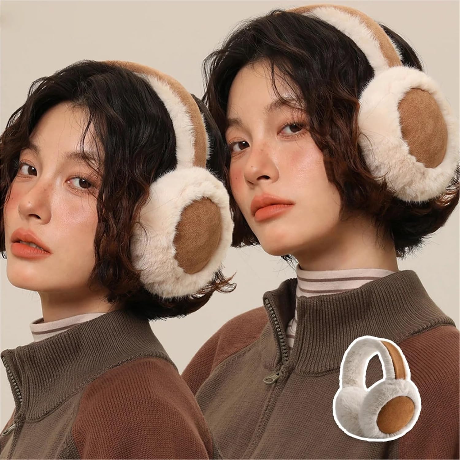 Earmuffs 2 PCS Plush Ear Muffs Foldable Thicken Wool Cover Winter Warm Suede Earflap
