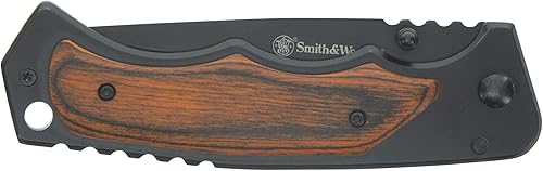 Miniatura 3 de Smith & Wesson Cuchillo plegable SS de 8.5 pulgadas con hoja de punta de caída de 3.7 pulgadas y mango de inserción de madera real y SS para