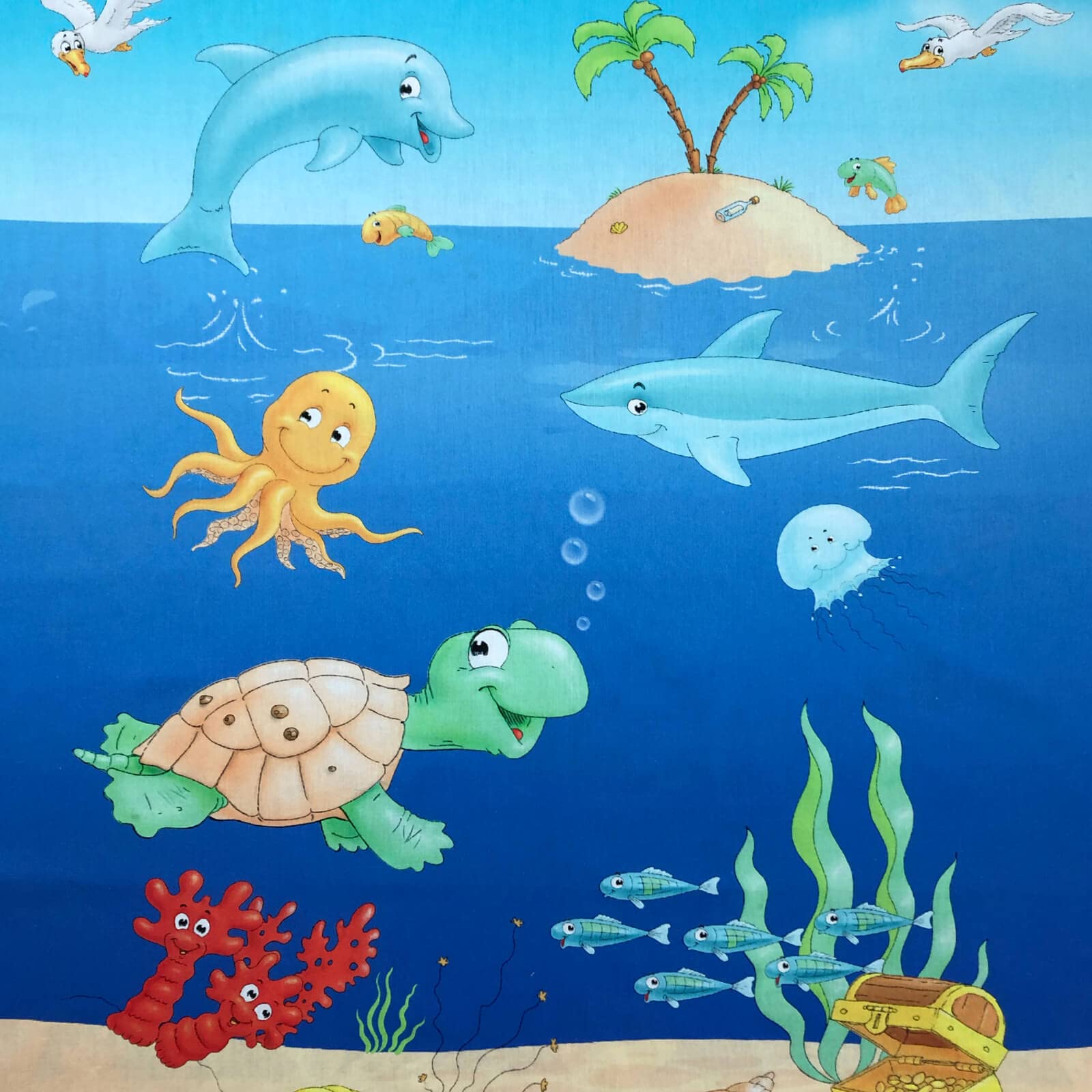 Kinderbettwäsche Sleep and Dream Lustige Meerestiere Fische Delfin Schildkröte Strand Renforcé, Größe:135 cm x 200 cm