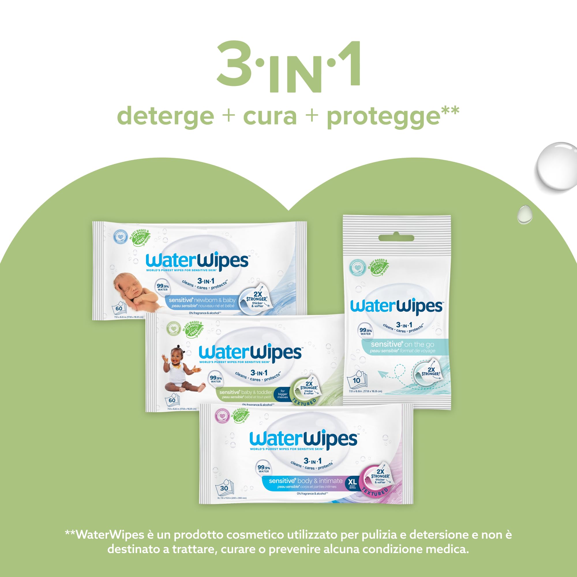 WaterWipes Salviettine Neonati Bambini Piccoli 720 Pezzi 12 Confezioni 99,9% Acqua Senza Profumo