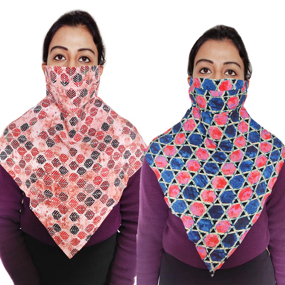 zebaya Women's Scarf Mask (Combo of 2 Pcs) 3 Layer Mask with Scarf in Single/Double Fold - Digital Printed Skin Friendly Fabric. Light Weight & Washable Fabric with Soft Ear loops.-image-16