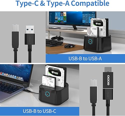 Miniatura 5 de GODO USB 3.0 a SATA III Mini Estación de acoplamiento de disco duro externo de doble bahía para HDD SSD de 2.5/3.5 pulgadas, compatible con clon sin