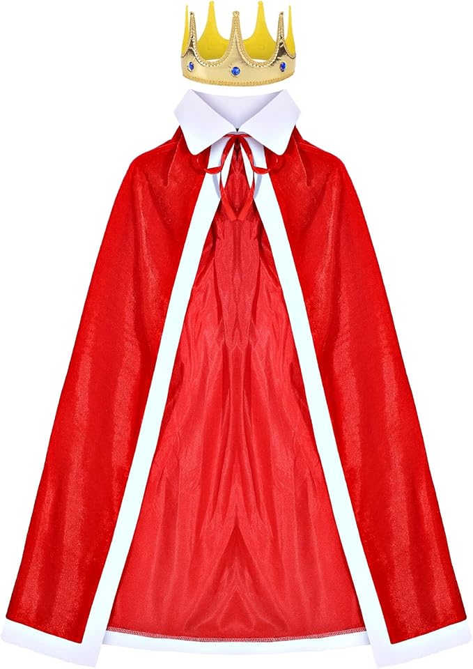Tisancy 2 Pieces Kids Halloween King Cloak Crown Costume Set Children King or Queen Robe Red Cloak Cape and King Crown Headband for Halloween Cosplay Party Multicolored Medium