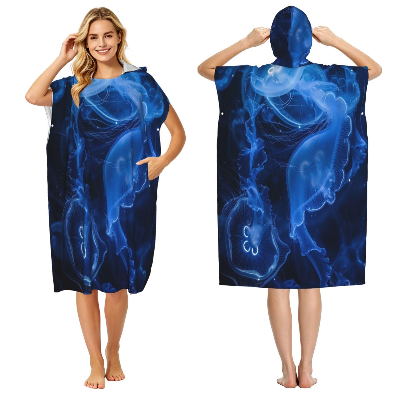 DTHKJNLSF Jellyfish Adult Hooded Beach Poncho Towel