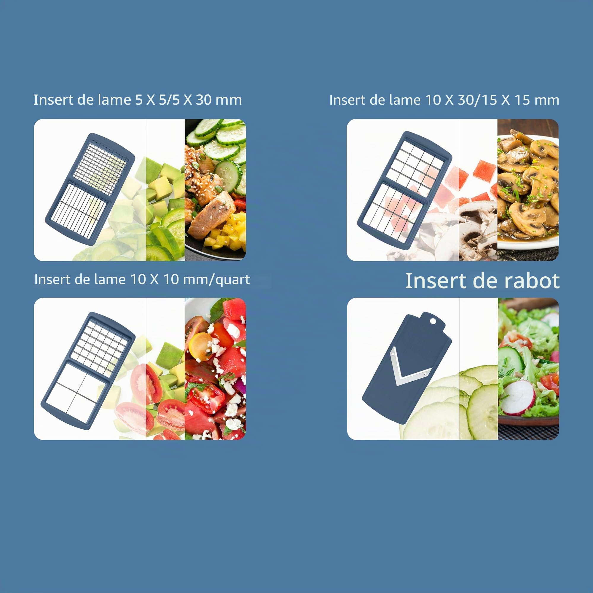 Genius Mandoline Nicer Dicer Smart 14en1 Multifunction Professionelle bleu - Coupe-légumes avec Grilles de découpe + Poussoir, Rabot, Eplucheur | dés, bâtonnets, tranches, bandes