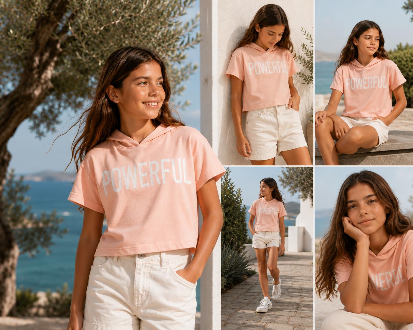 Generico Mayoral kurzes Sweatshirt für Mädchen von 3 – 9 Jahren – T-Shirt mit Kapuze Rosa Powerful – Sommer Kurzarm – Casual Sport Mädchen