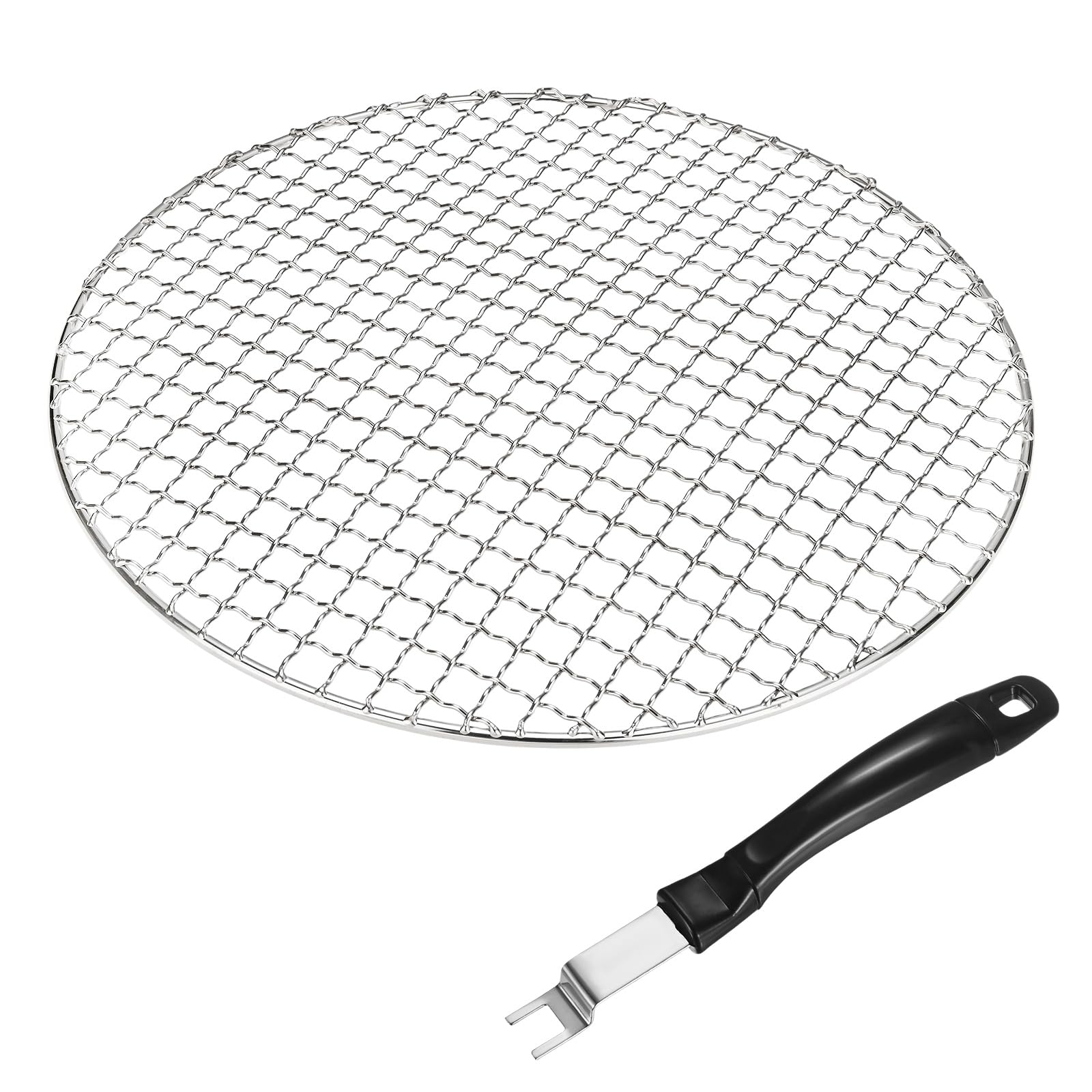M METERXITY Pack de 2 Rejillas Enfriadoras, 11.6" Redondas de Acero Inoxidable 304 con Elevador Pinza para Parrilla/Asar/Cocer al Vapor/Hornear, Rejilla de Alambre Cruzado [Tono Plata]
