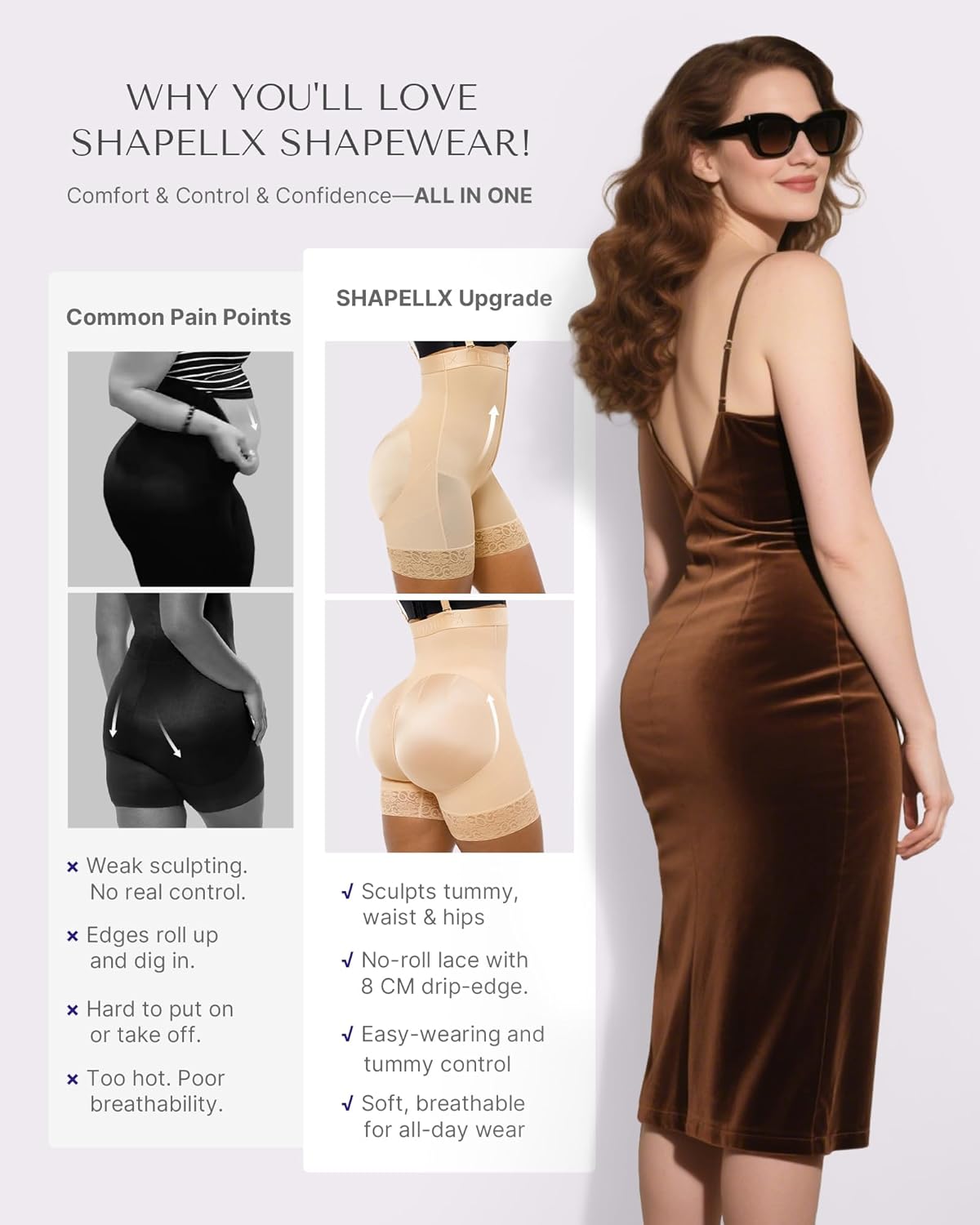 SHAPELLX Fajas Colombianas Shapewear for Women Tummy Control Plus Size Postpartum Body Shaper Butt Lifting Bodysuit - Image 3
