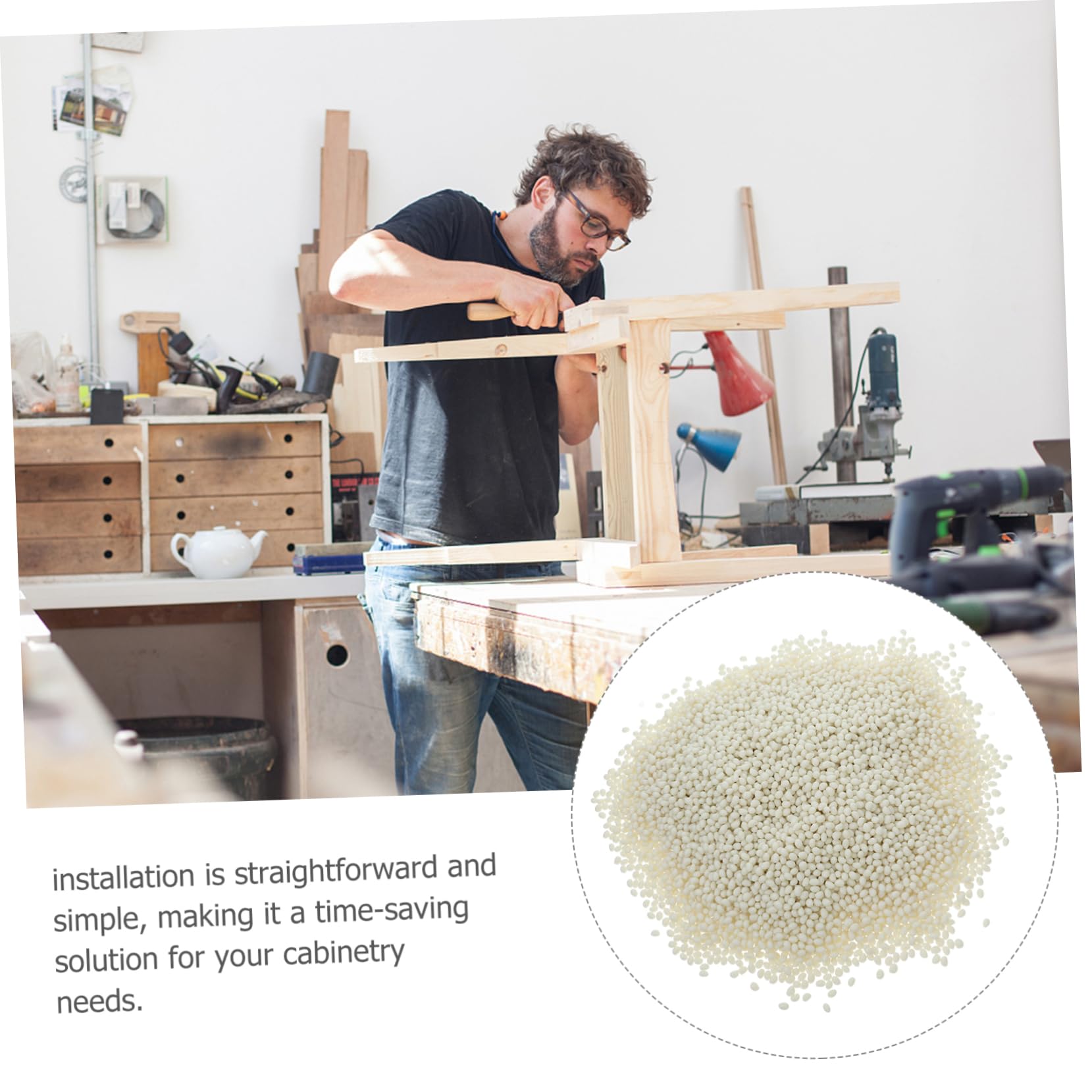 Ciieeo 1000g de Cola Carpintero Madera en Gránulos de Pegamento Termofusible Pvc Blanco, Adhesión Fuerte Olor para Muebles, Ventanas y Armarios