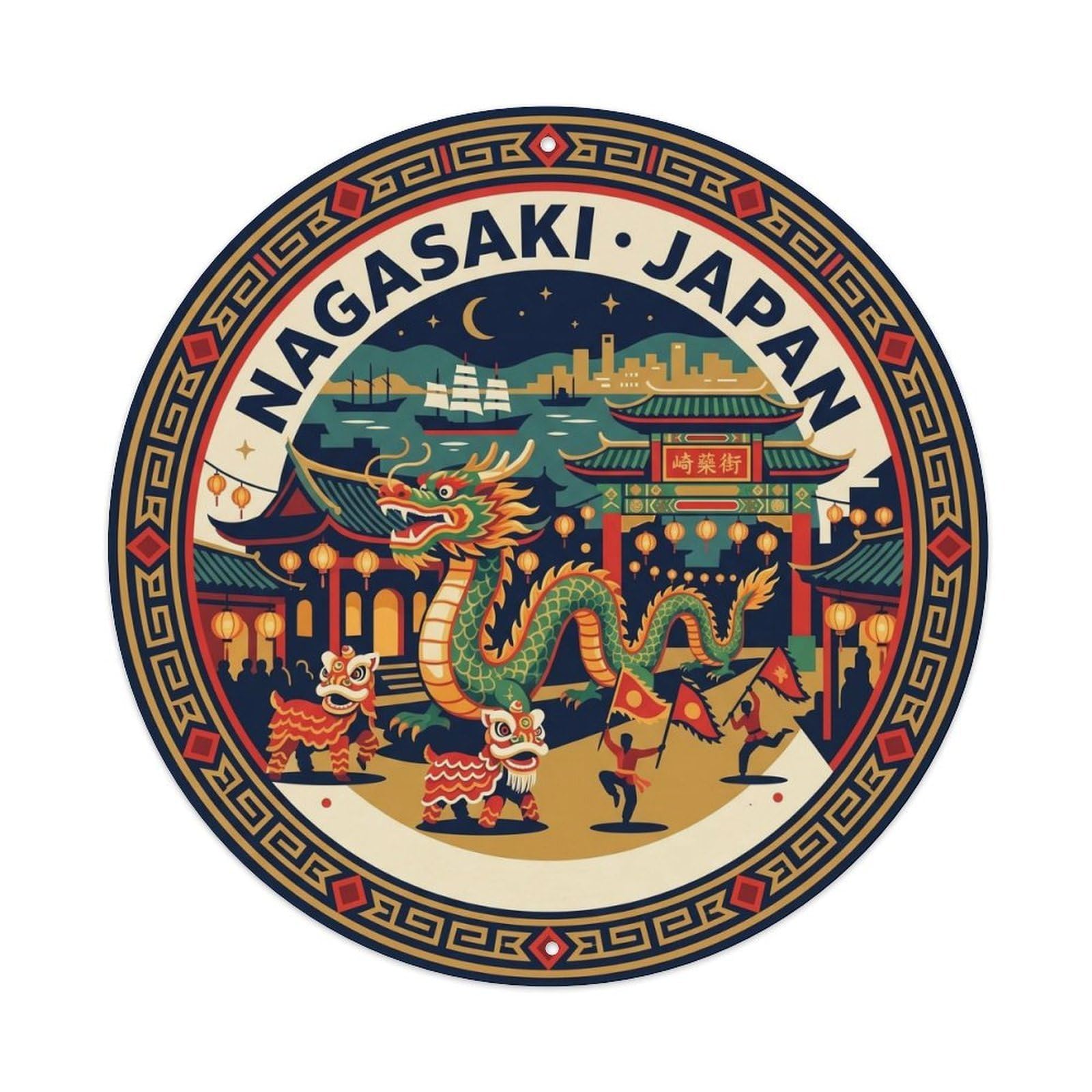 Nagasaki Lantern Festival Chinese Temple Dragon Market Metal Tin Sign