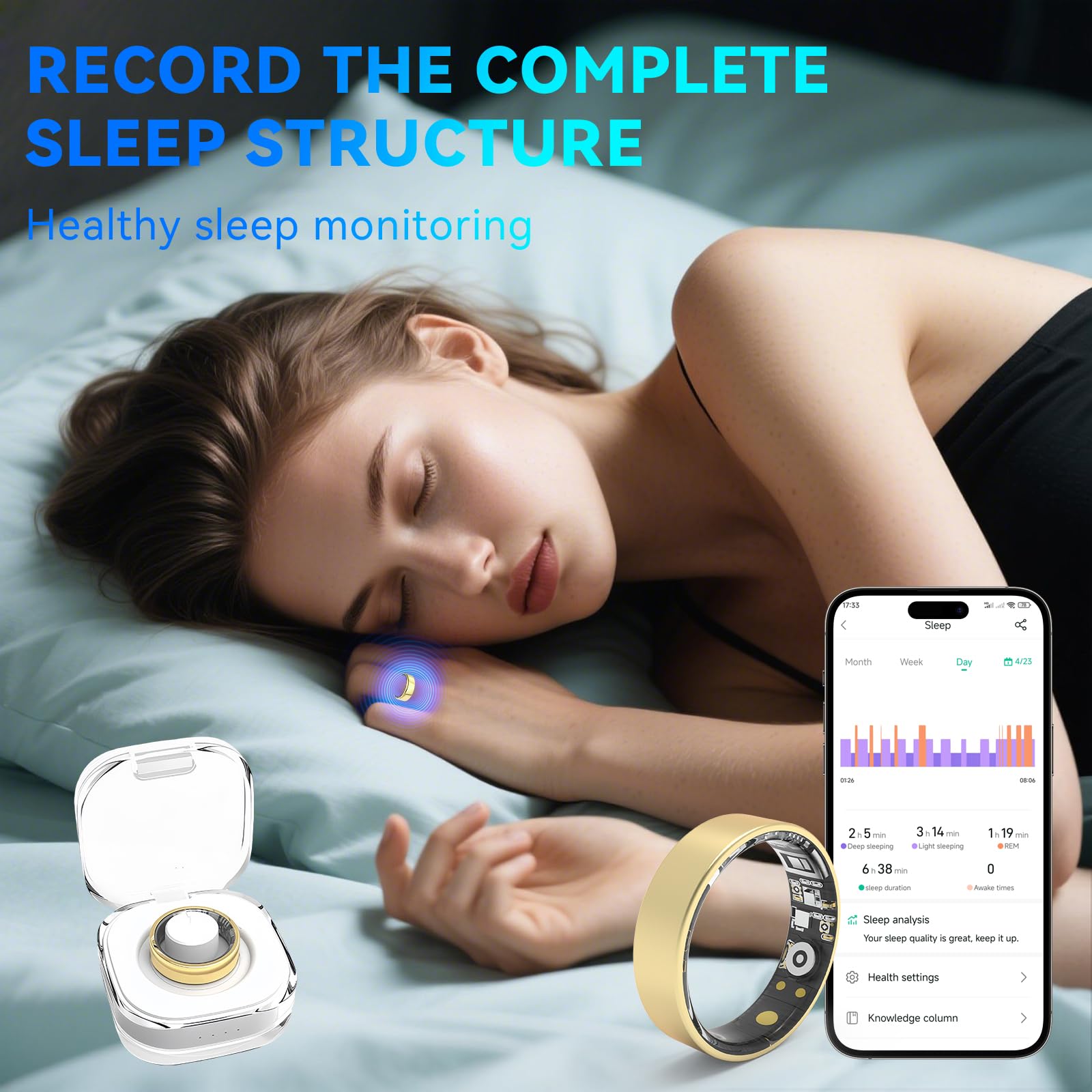 Smart Rings for Women Men,Fitness Tracker Ring,Heart Rate,Blood Oxygen,Blood Pressure,Step Tracker,Sleep Monitoring,No Subscription Fee,IP68 Waterproof FRAY Smart Ring for iPhone&Android(Gold 8)