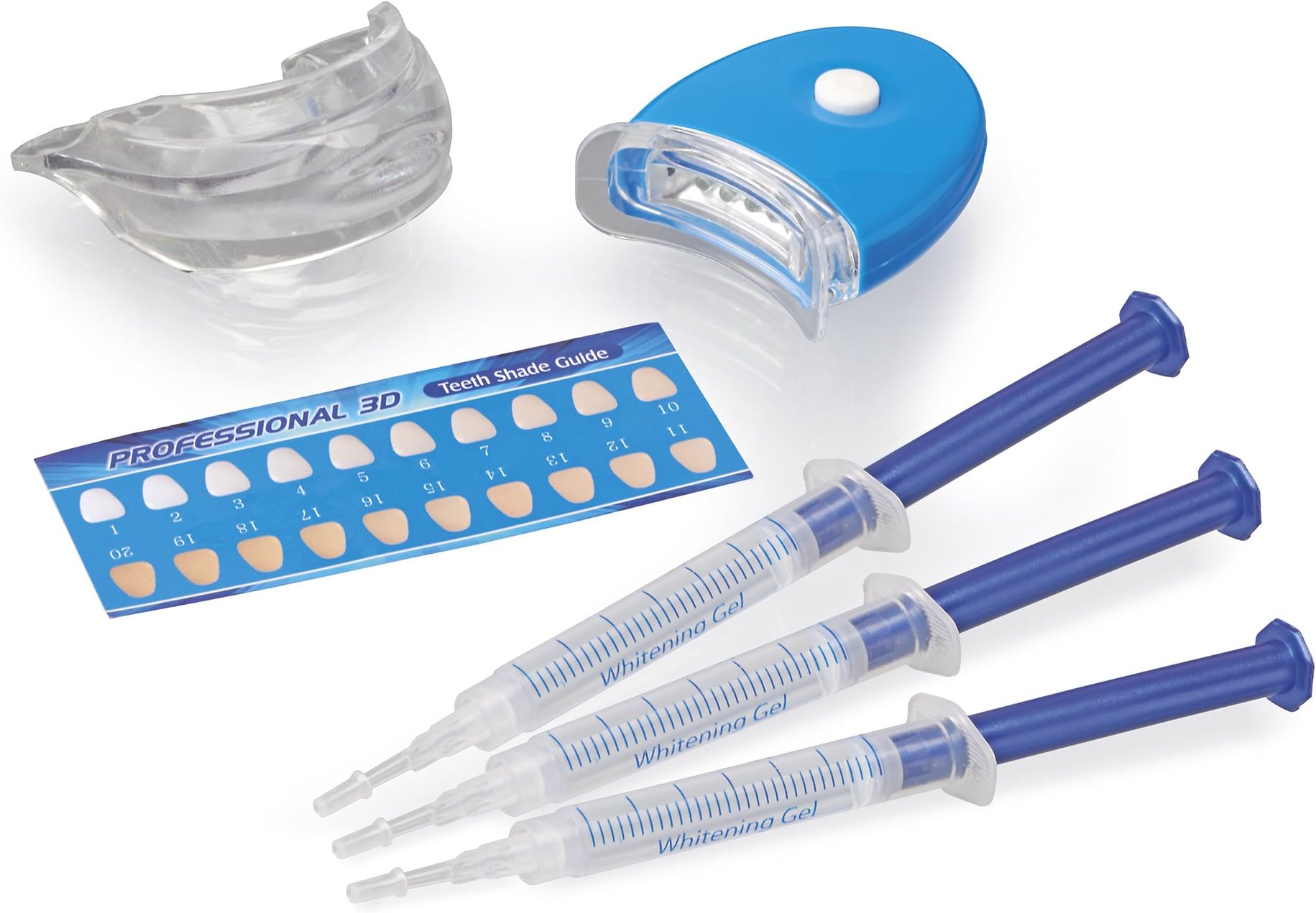 Home Teeth Whitening Brightening and Cleaning Kit | Non Peroxide Tooth Stain Removal Mouth Tray and LED Light with Syringe Set