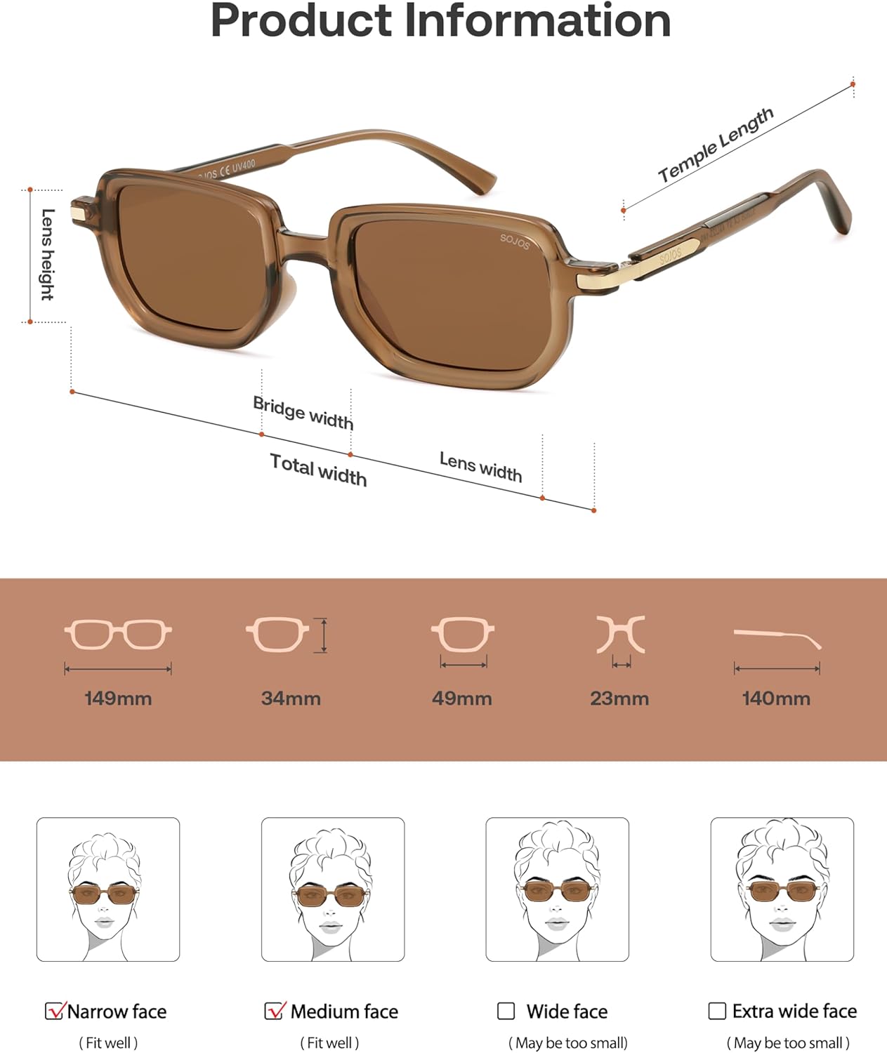 SOJOS Retro Polarized Rectangle 70s Sunglasses for Women Men,Trendy Hexagon 80s 90s Shades SJ2625 - Image 6