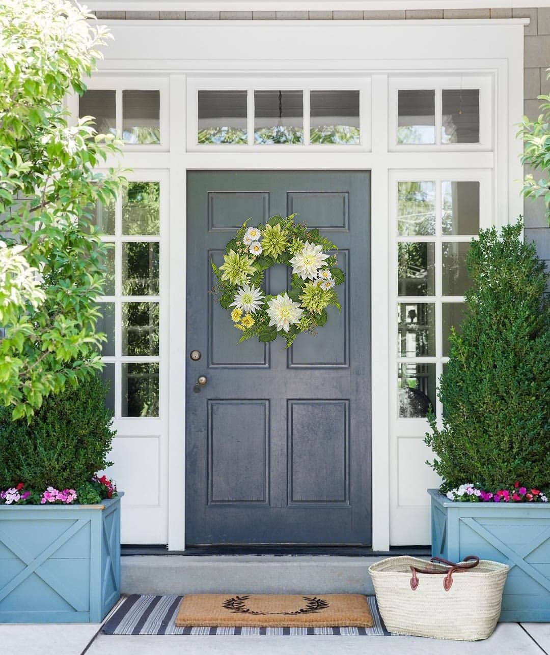 Briful 24'' Artificial Dahlia Flower Wreath for Front Door Large Silk Dahlia Daisy Floral Wreath Fake Hanging Greenery Wreaths for Spring Summer Home Wall Window Mantle Outdoor Porch Décor