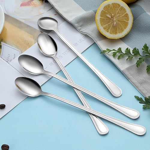 Miniatura 8 de BEWOS Cuchara larga de 12 piezas, cucharas de té helado de 8.2 pulgadas, cucharas de acero inoxidable, cucharas de café, cucharas de helado,