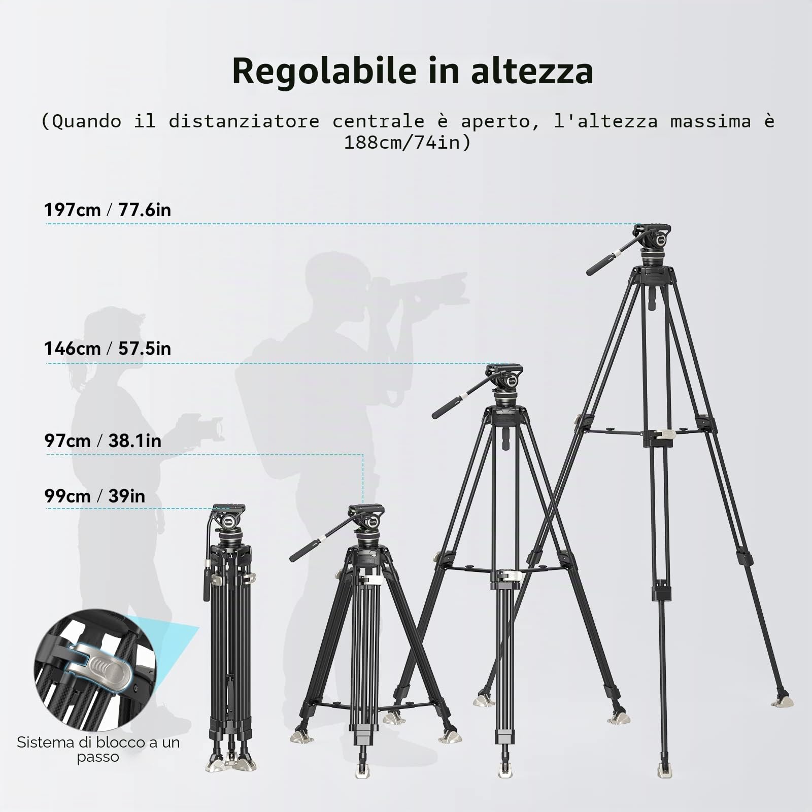SMALLRIG FreeBlazer Treppiede in Fibra di Carbonio, Heavy-Duty Treppiede Video da per DJI RS 2/RS3/RS 3 Pro e per Manfrotto, 197 cm/78", Piastra a Sgancio Rapido, Carico Fino a 10 kg/22 Lbs - 3989