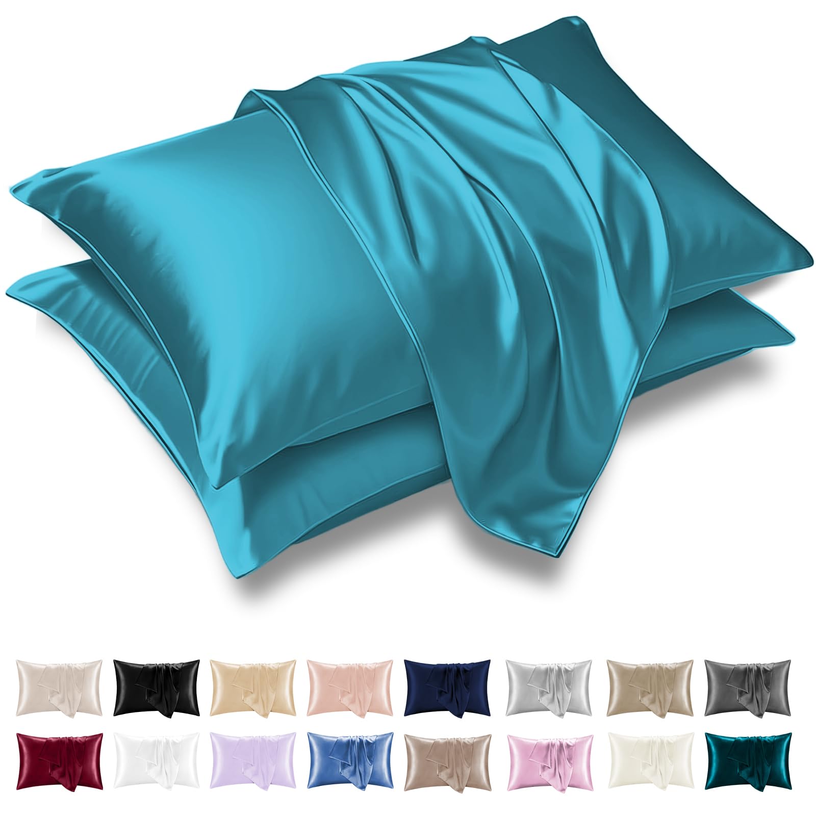 Grace Teal Satin Silk Pillowcases 4 Pack - Satin Pillowcase For Hair And Skin - Ultrasoft Hypoallergenic Pillow Cases With Envelope Closure