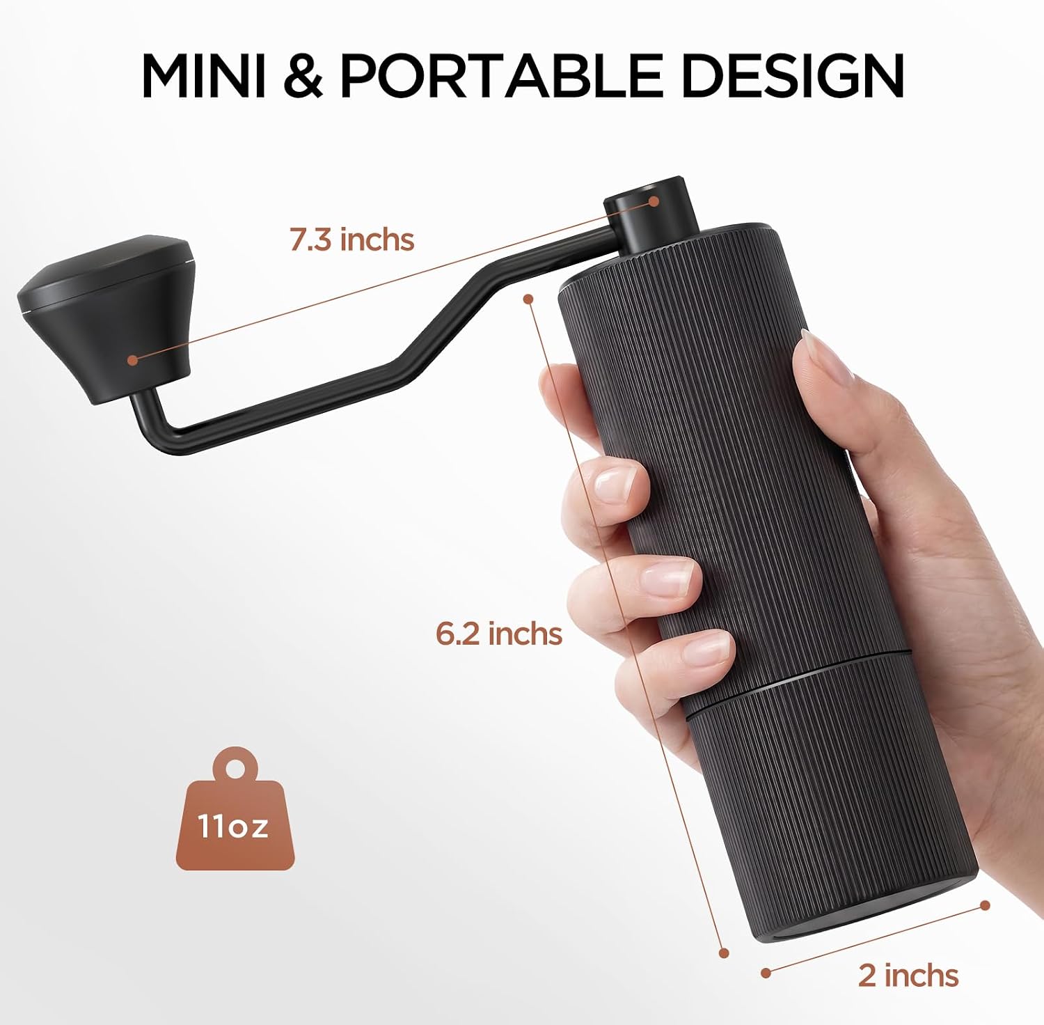 Manual Coffee Grinder, Hand Crank Coffee Bean Mill with Stainless Steel Conical Burr, Adjustable Coarseness, Aluminum Alloy Body Dual Bearing Design, for Travel Camping Home Use