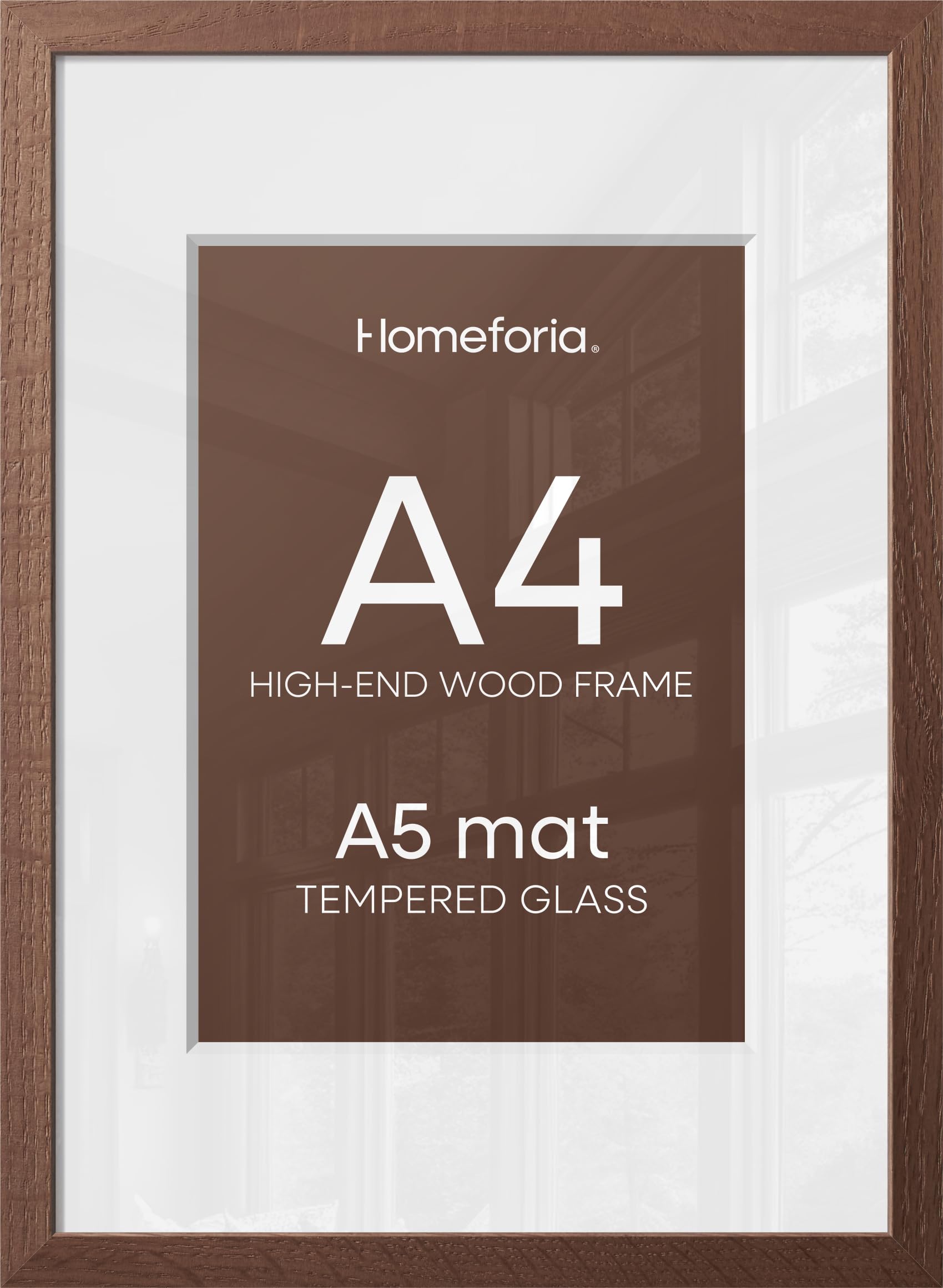 Homeforia A4 Brown Oak Picture Frame, High-End Wood, A5 Mat, Glass | High End Solid Oak Wood, Tempered Glass, Acid-Free A5 Removable Mat, A4 Edge-to-Edge Display, Wall Kit, Set Of 3