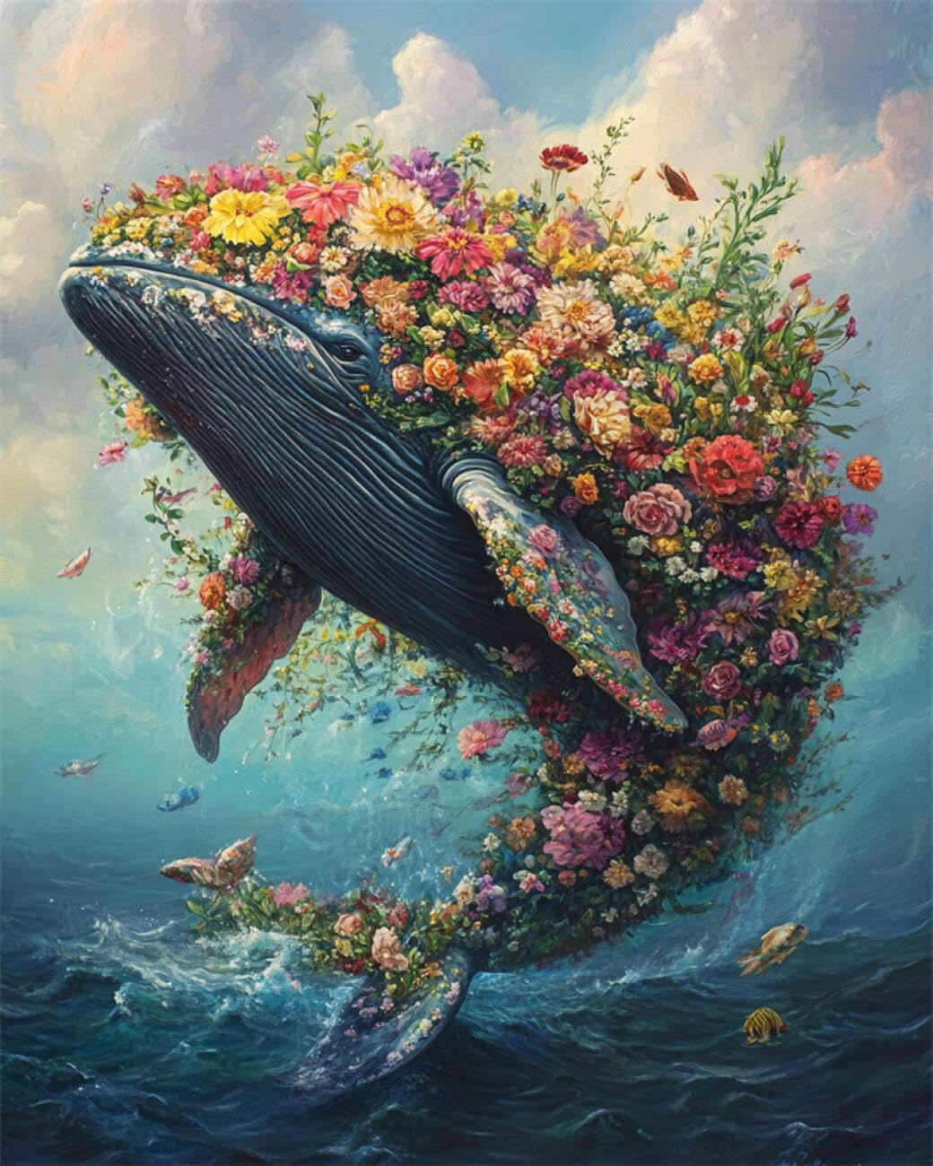 AYAOYANGGO Animal DIY Beading Embroidery Kit Fantasy Whale DIY Set with Beads Hand Made Beading Painting Kit from Needlework Handcraft Needle Arts Decor 60x80cm